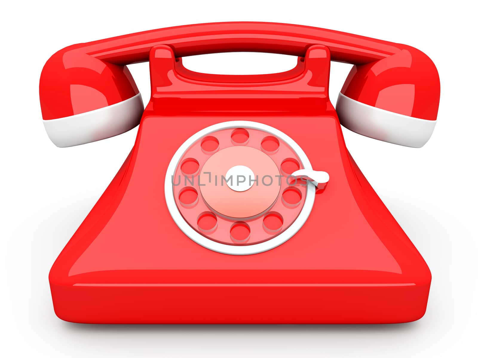 A red, classic Telephone. 3D rendered Illustration. Isolated on white.