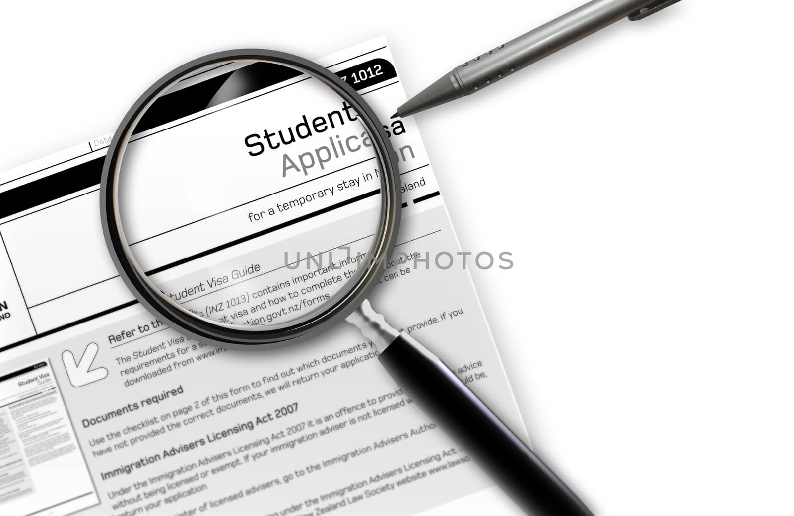 Close-up of  student work visa application document for temporary stay