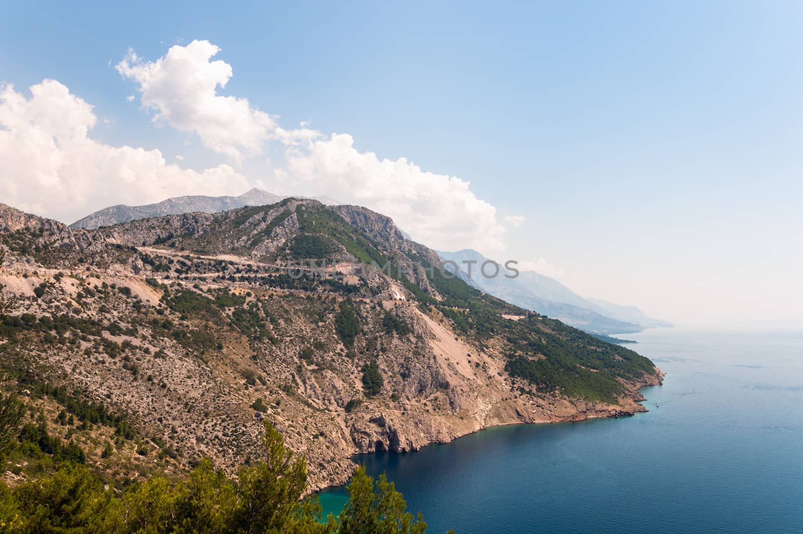 Southern coast of Croatia, mountains and Adriatic sea.