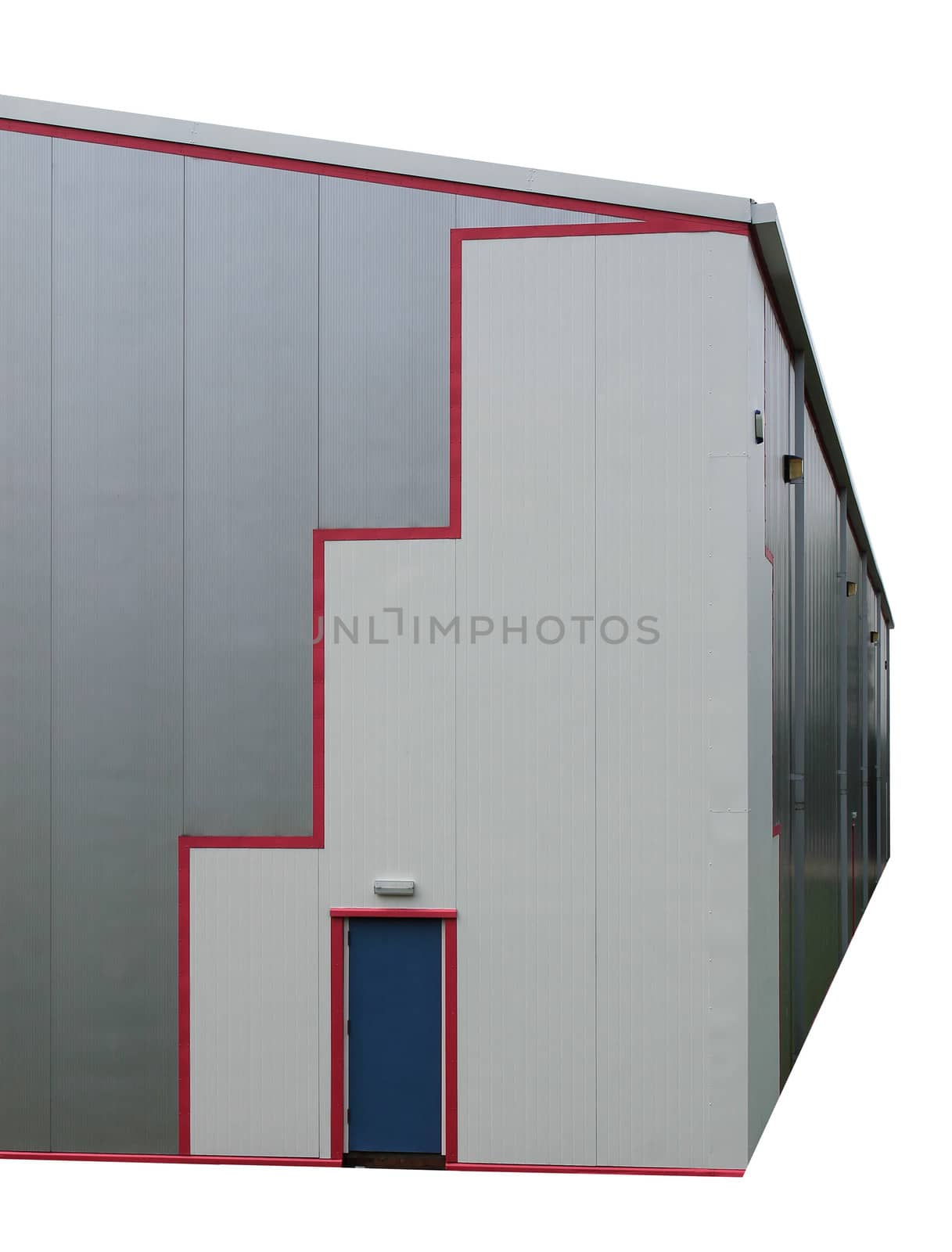 Exterior of modern industrial building isolated on white background.