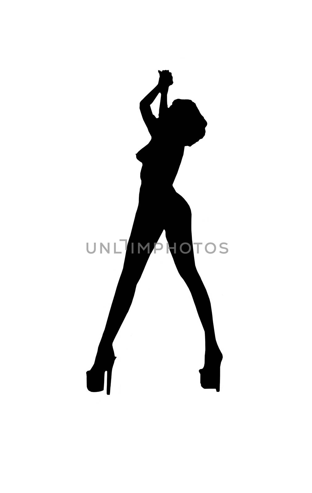 black silhouette of the woman on the white background