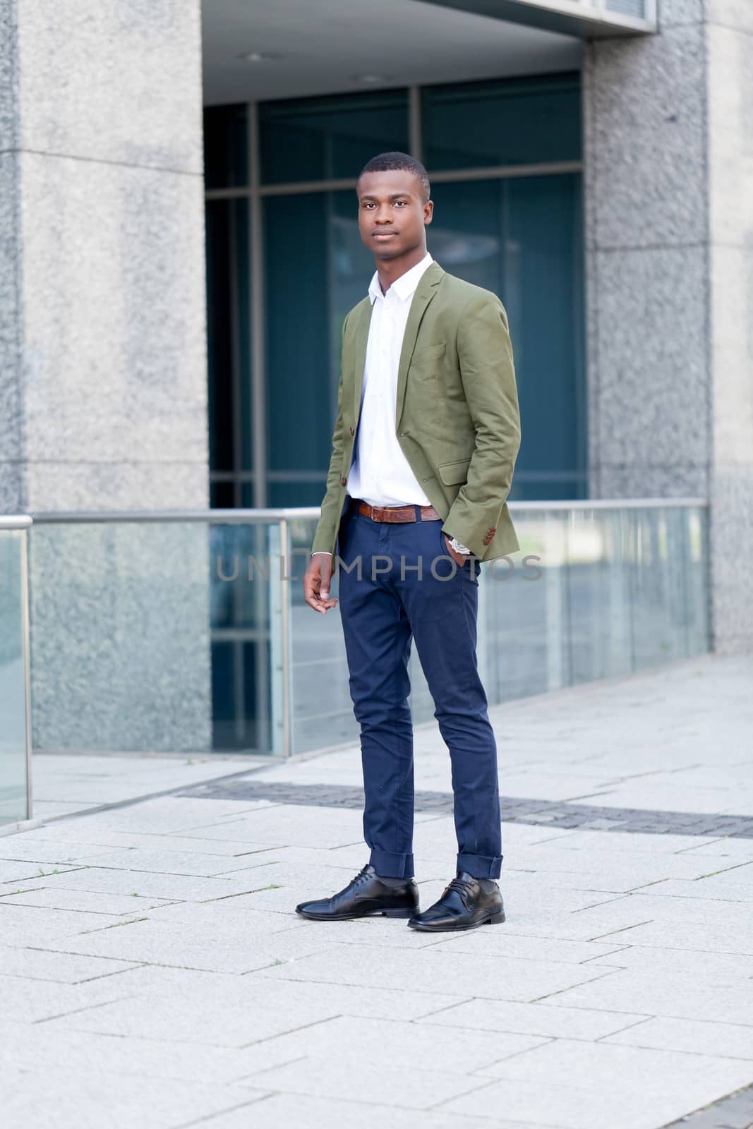 young successful african business man outdoor in summer self confident