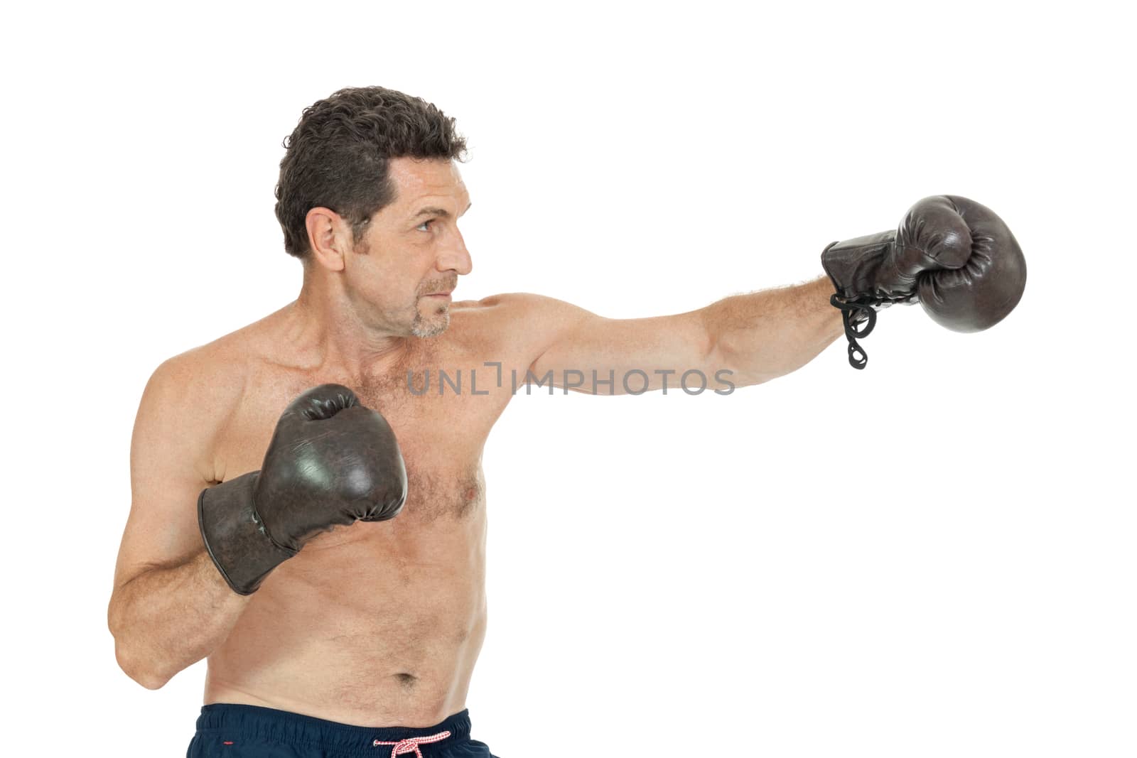 adult smiling man boxing sport gloves boxer isolated on white