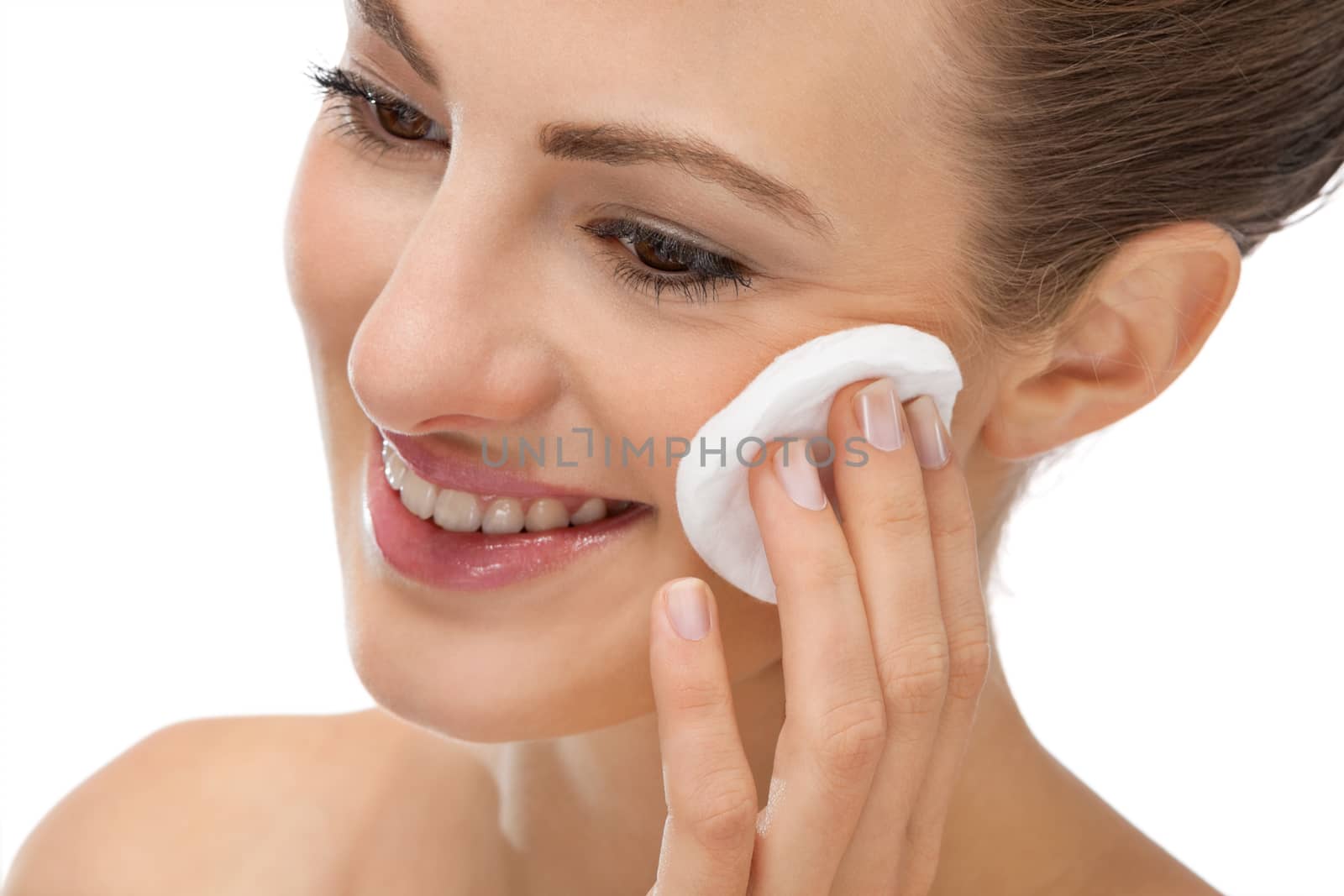 beautiful young woman portrait make up removing isolated cosmetic clean purity