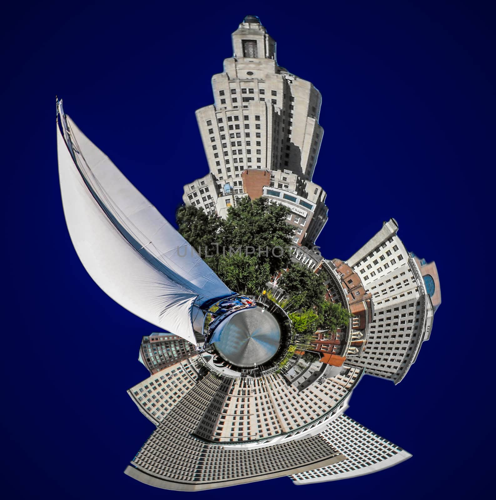 providence city mini planet skyline with sail boat