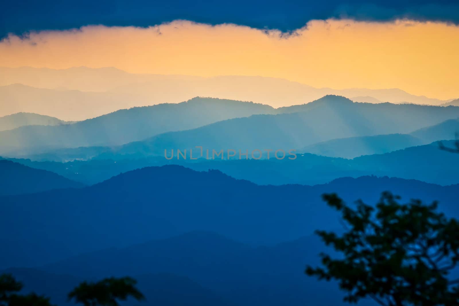 Sunrise over Blue Ridge Mountains on stormy day by digidreamgrafix