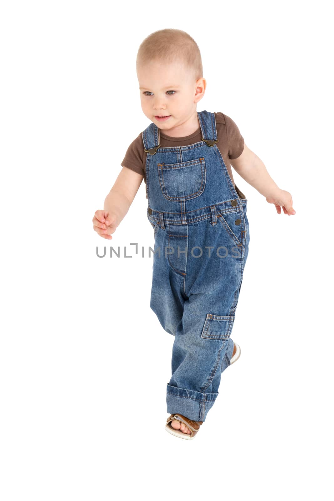 child running in casual clothes on a white background