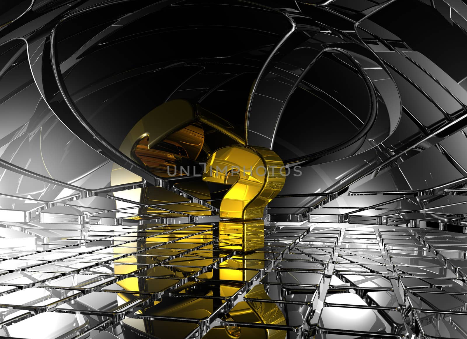 question mark in abstract futuristic space - 3d illustration
