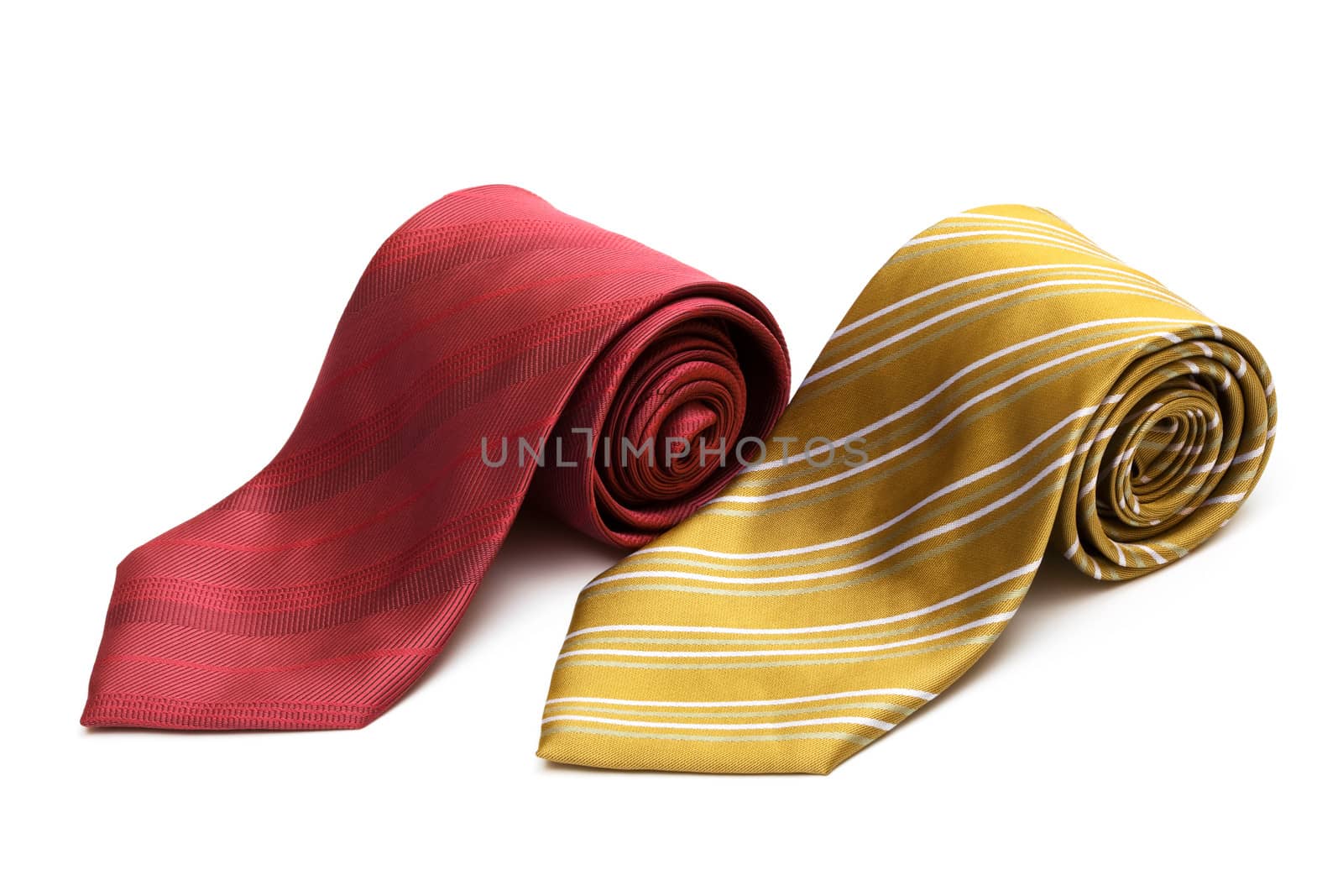 Fashionable striped necktie on a white background