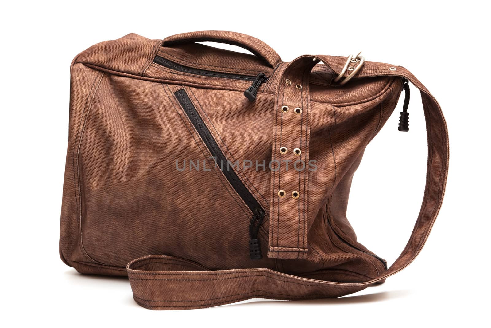 fashionable modern brown bag on white background