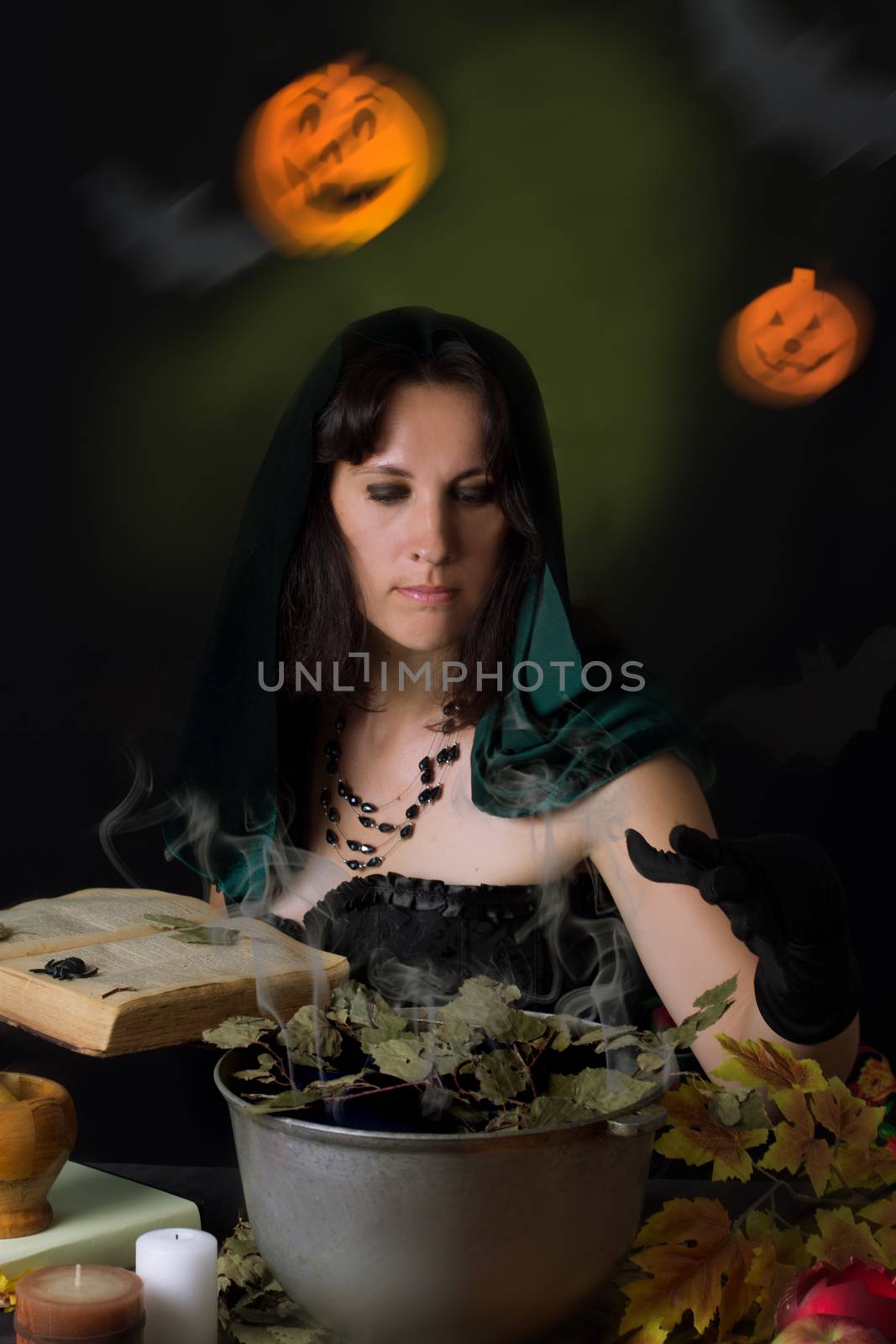 Witch making magic with book by Angel_a
