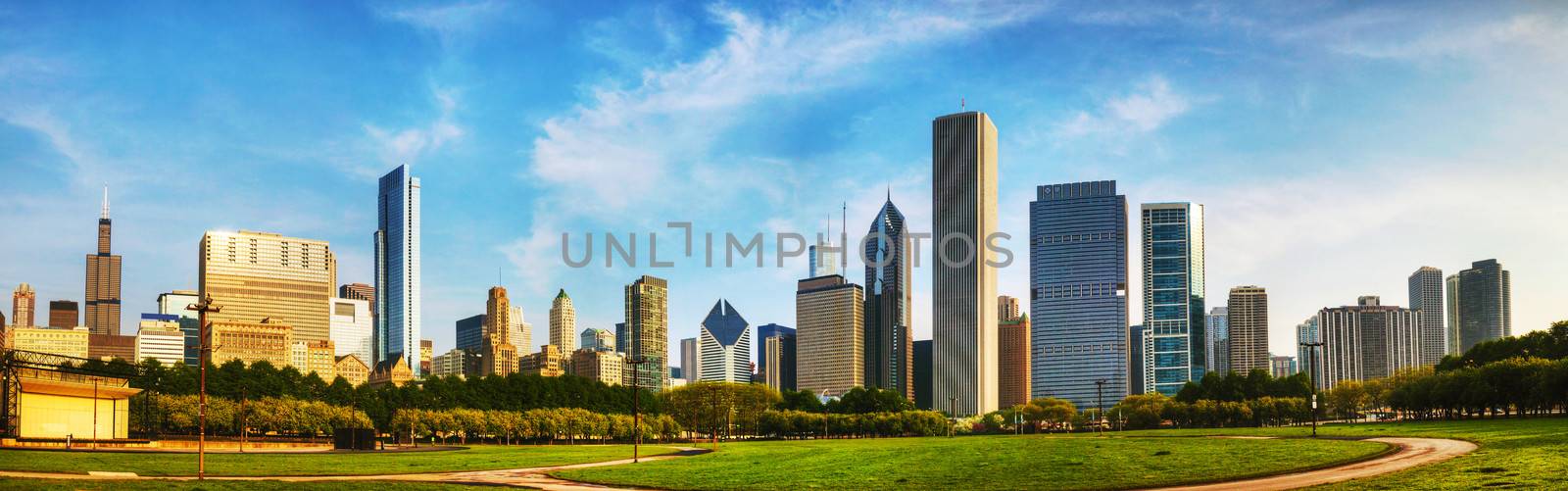 Downtown Chicago as seen from Grant park in the morning