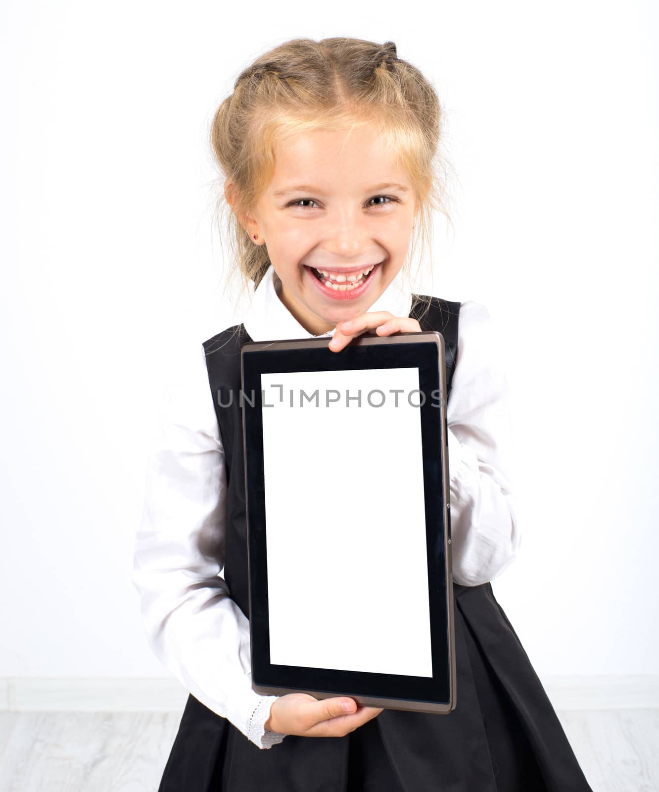 cute schoolgirl with a pc tablet by GekaSkr