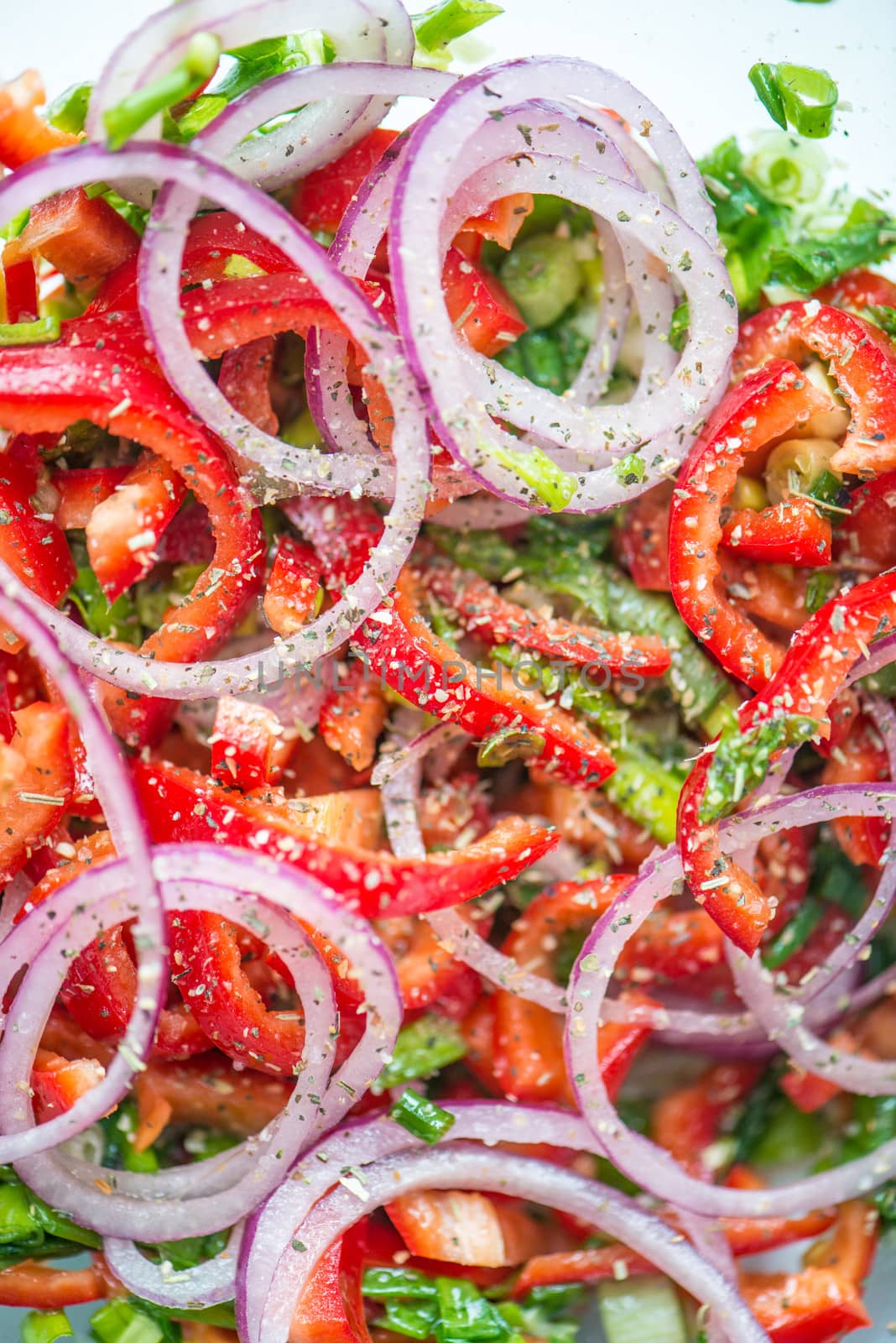 vegetable salad with onions and paprika