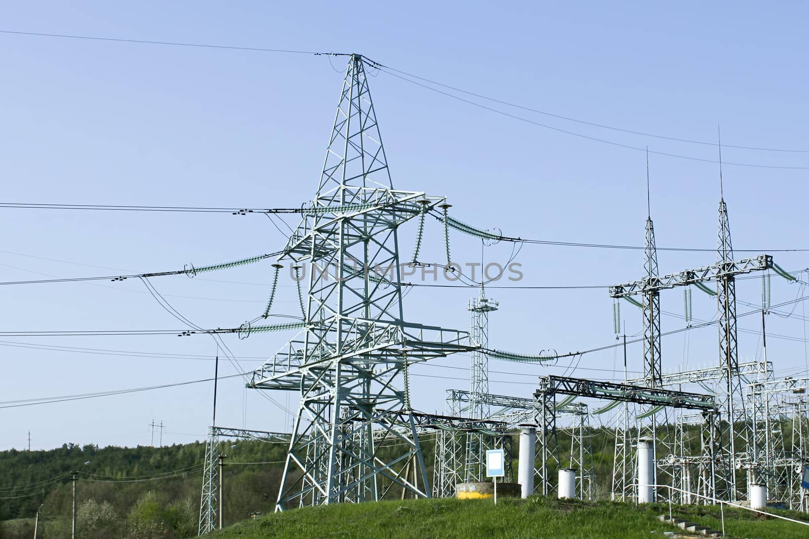 Towers of high voltage transmission lines and other electrical engineering equipment