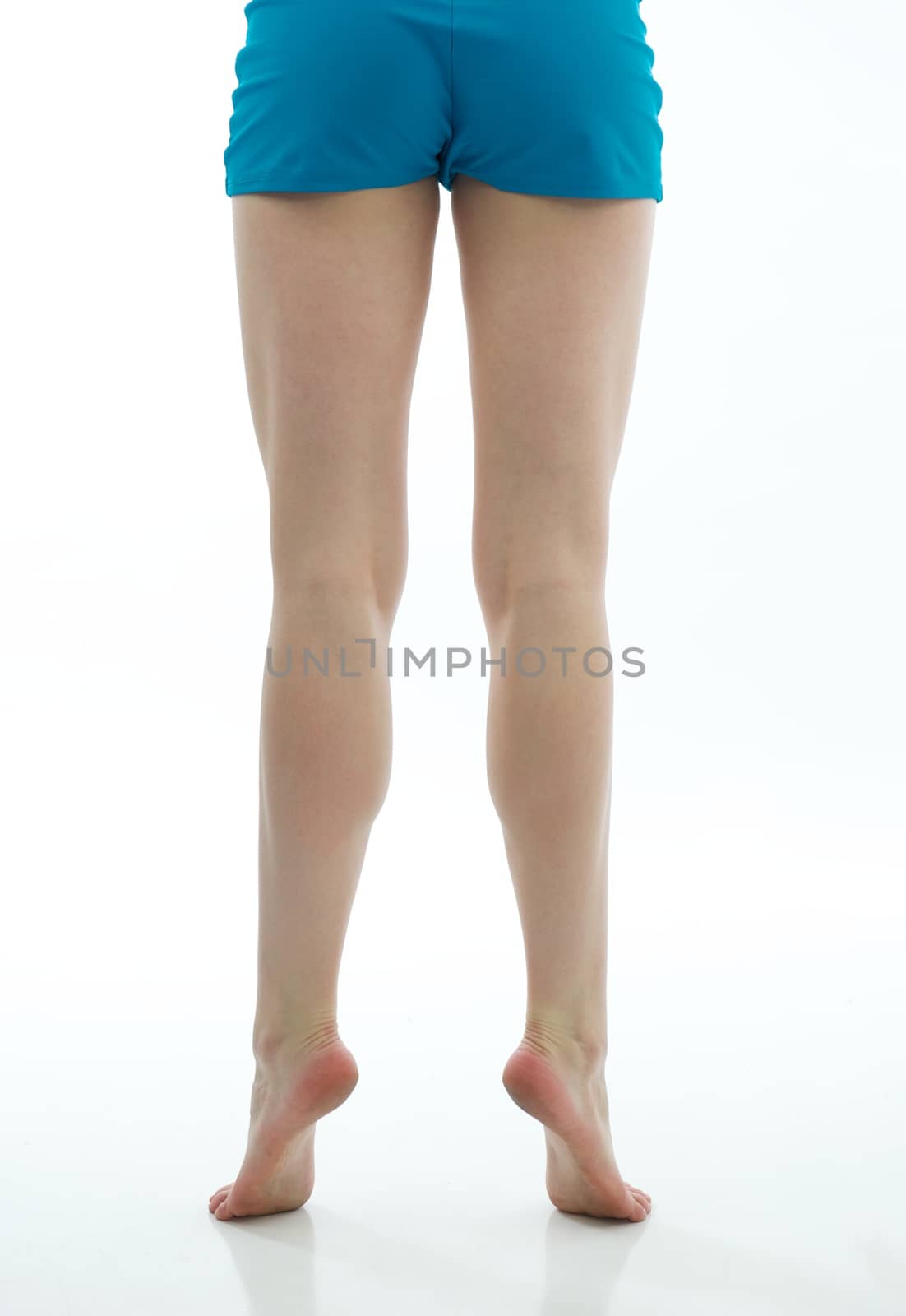 Dancer's Muscular Legs with Blue Shorts by pixelsnap
