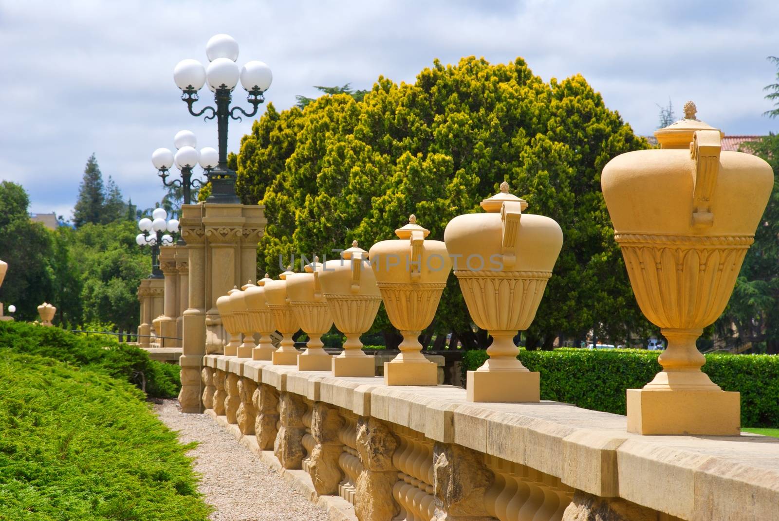 Row of Tall Urns at Stanford University by pixelsnap