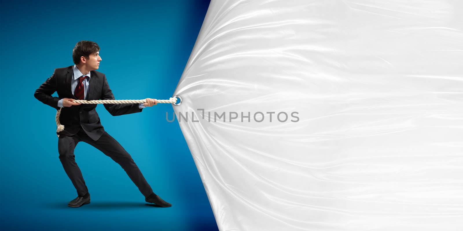 Abstract light blue background with various objects