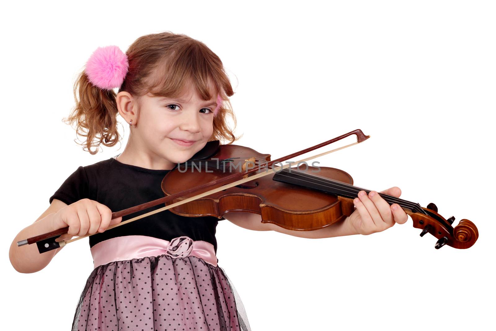 beautiful little girl play violin on white  by goce