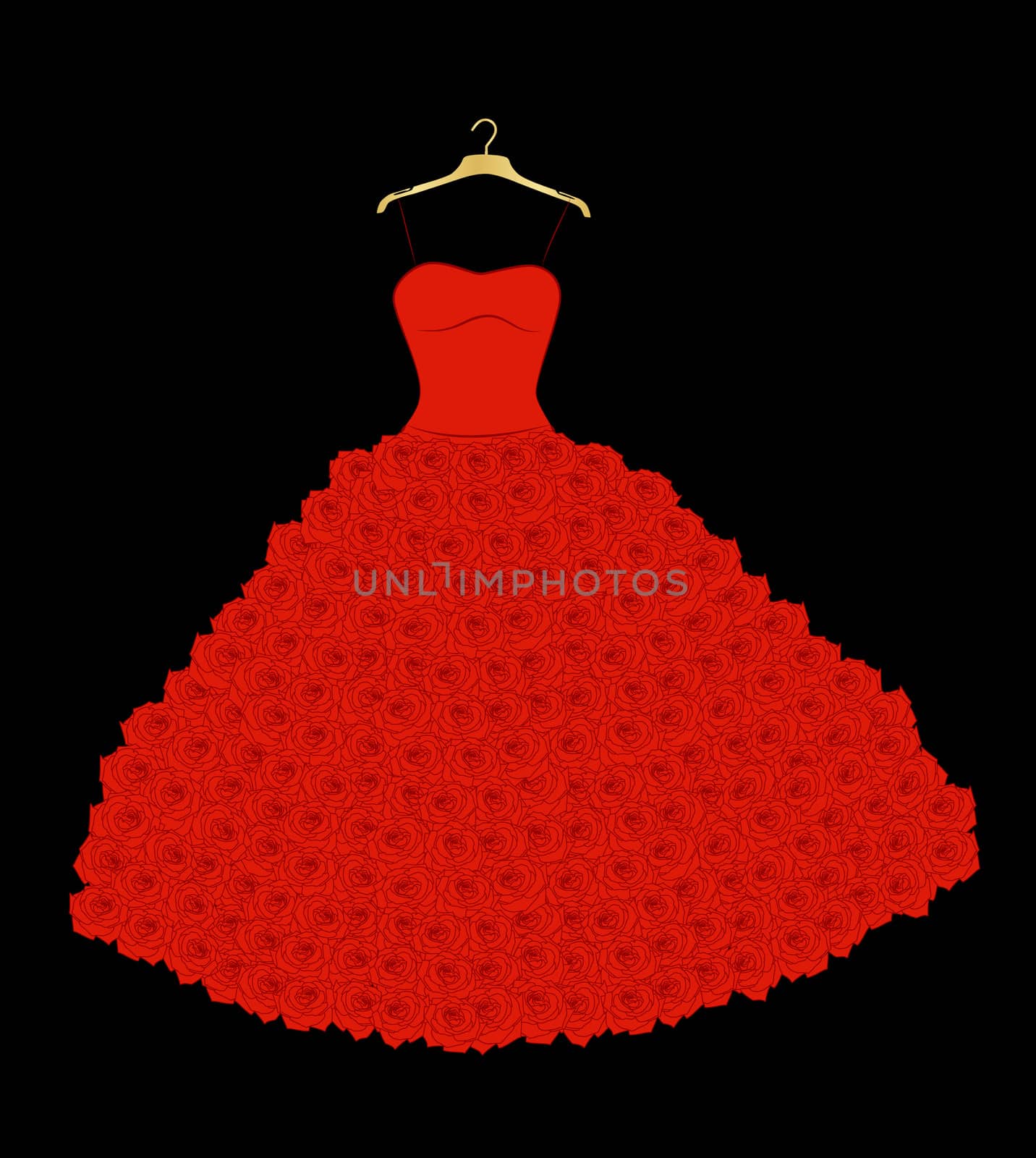 red wedding dress with roses on the hanger