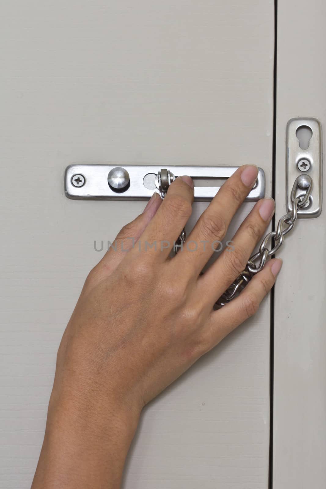 Locking up or unlocking door with hinge in hand