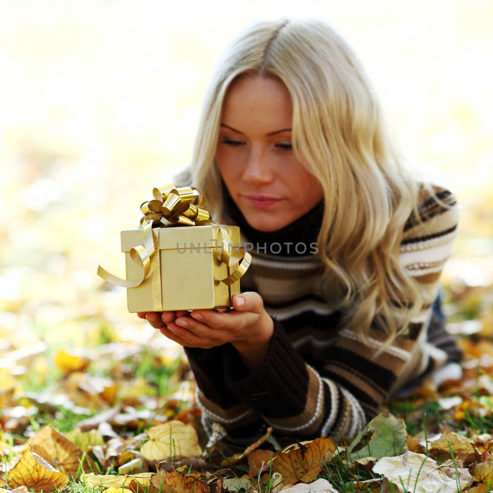 woman take autumn gift by Yellowj