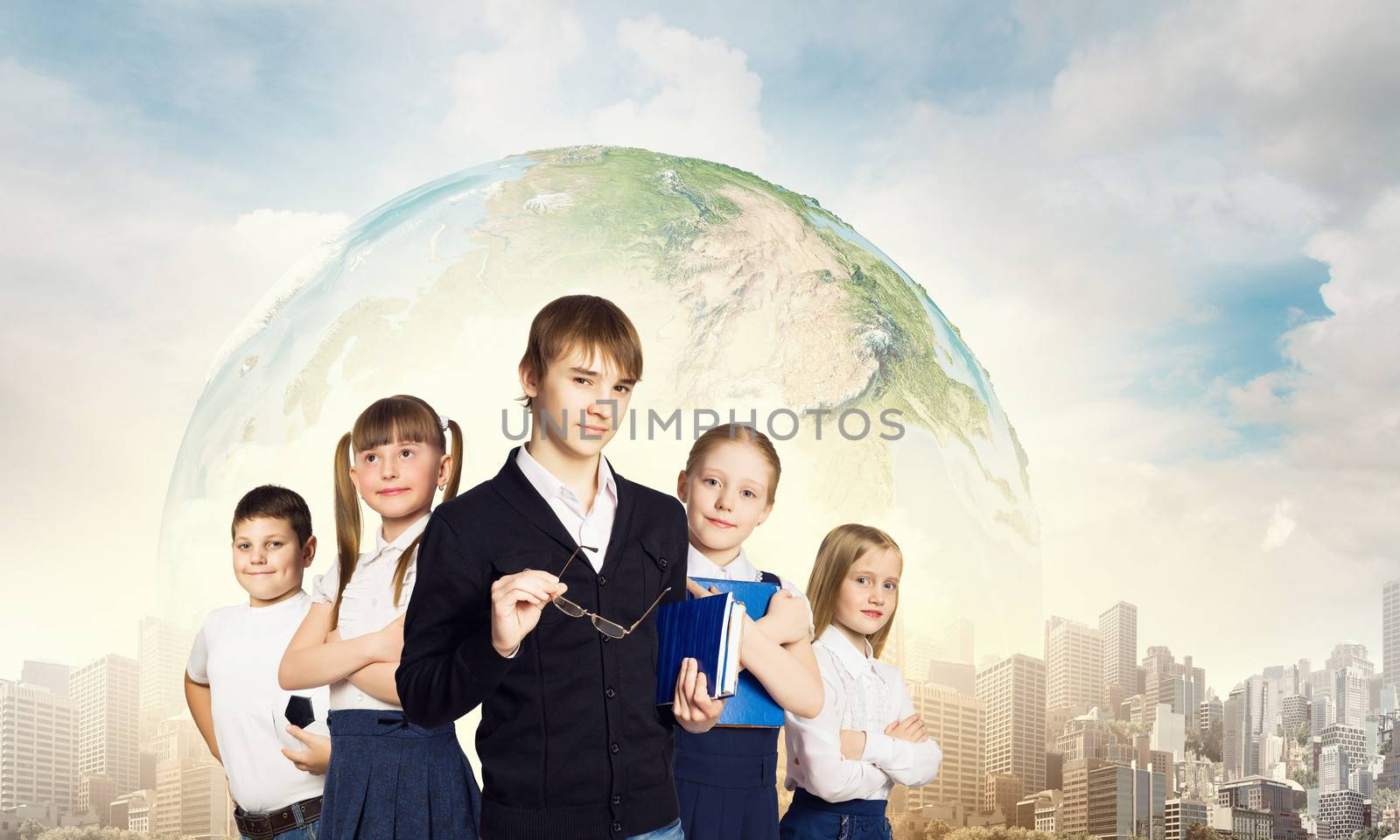 Image of kids of school age. Choosing profession. Elements of this image are furnished by NASA