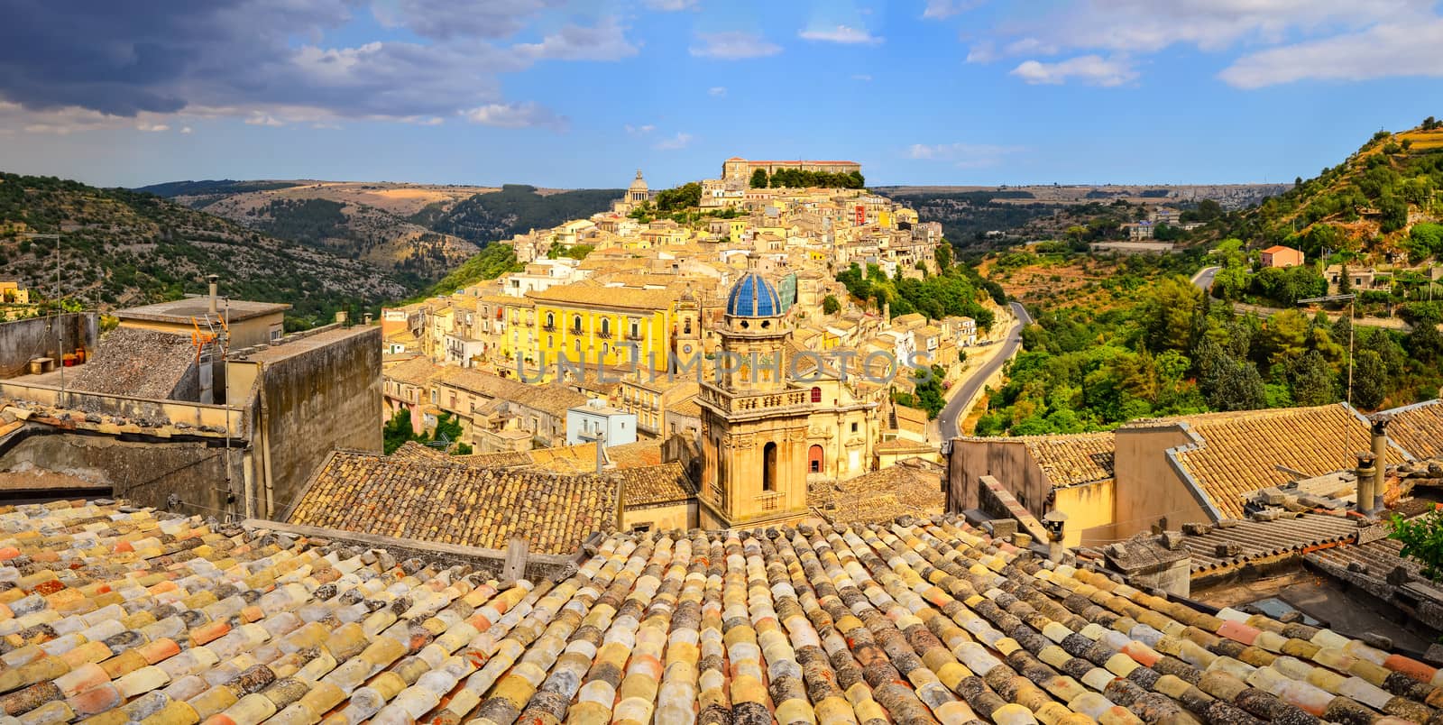 Panoramic view of beautiful village Ragusa in Sicily by martinm303