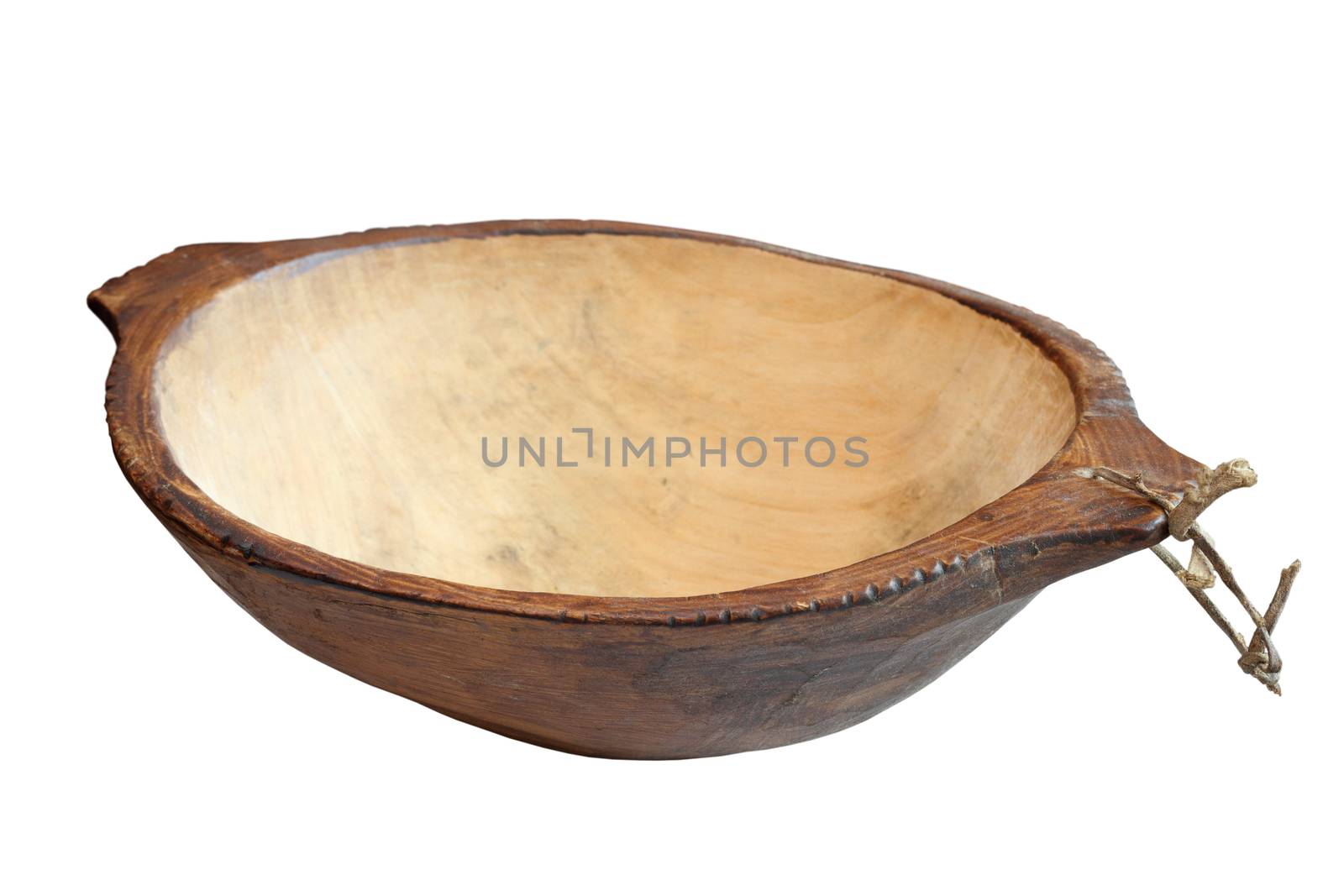 ancient romanian traditional wooden plate isolated over white background