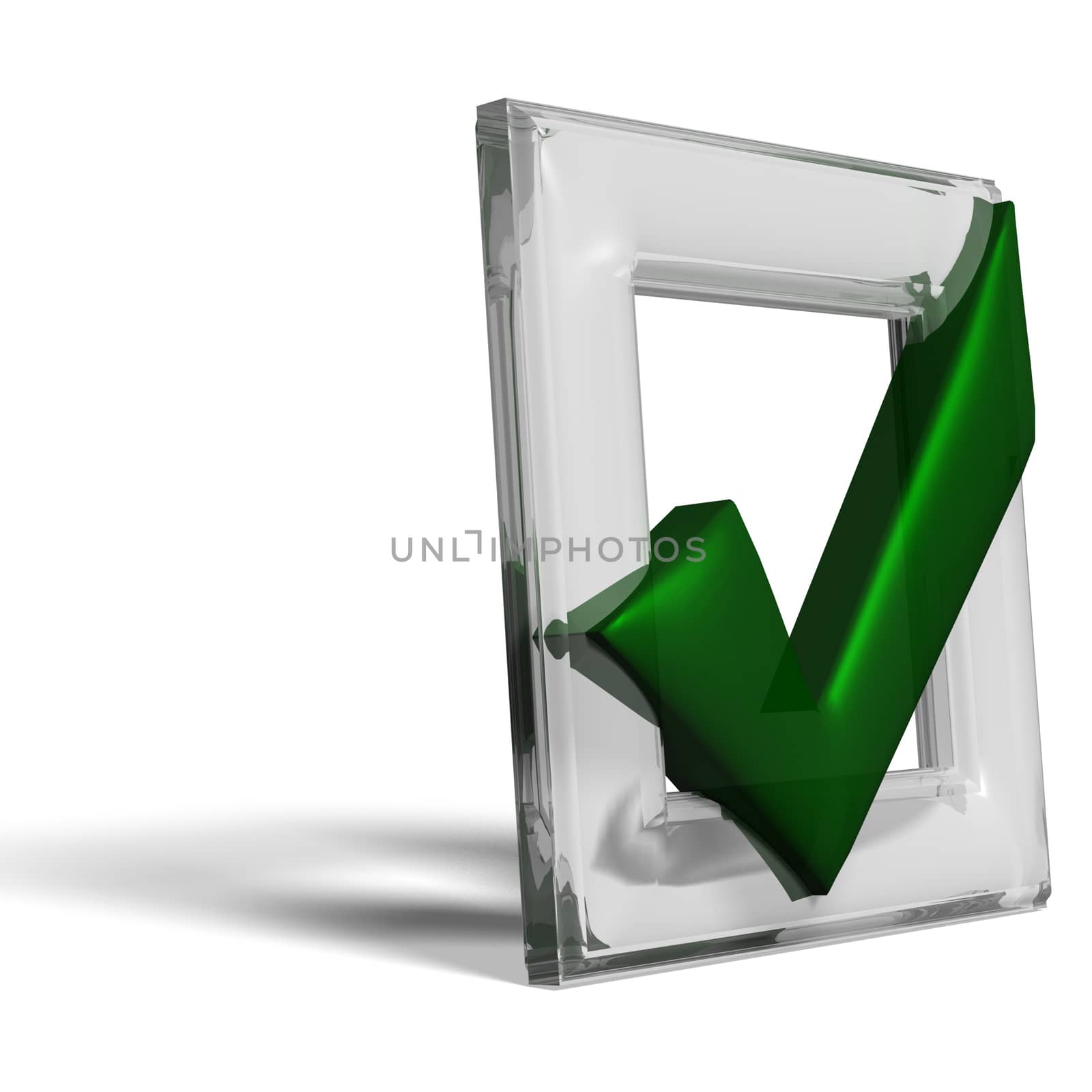 Green glossy Check mark on white background