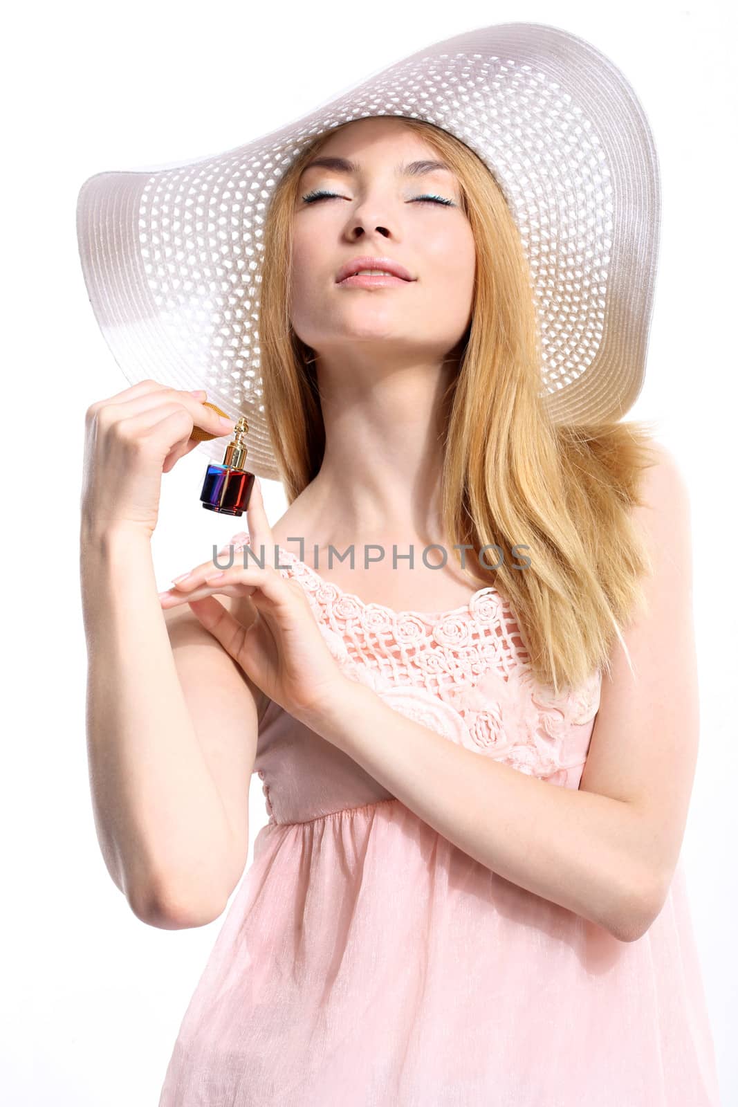 Woman In Sunhat Isolated by robert_przybysz