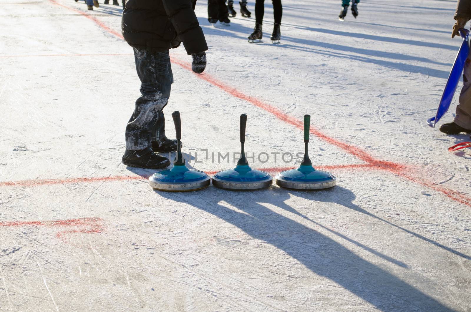 eisstock curling toys tool people play winter game by sauletas