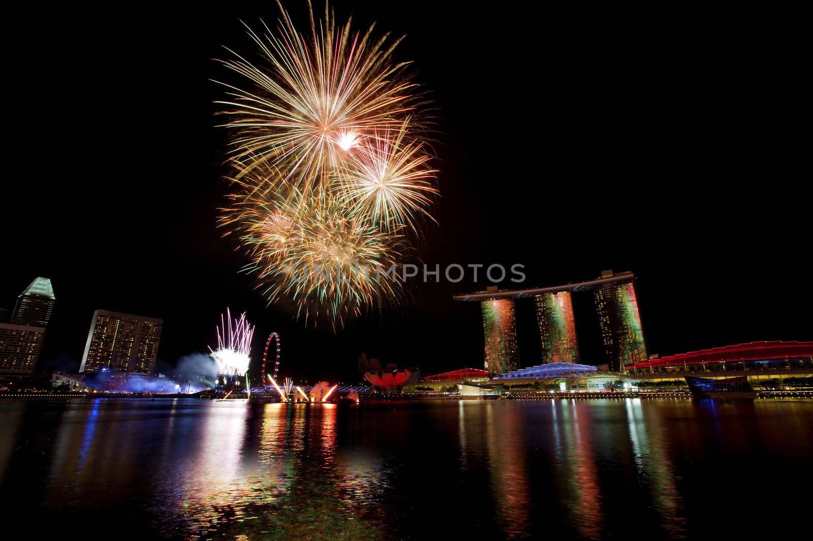 Fireworks over Marina bay in Singapore