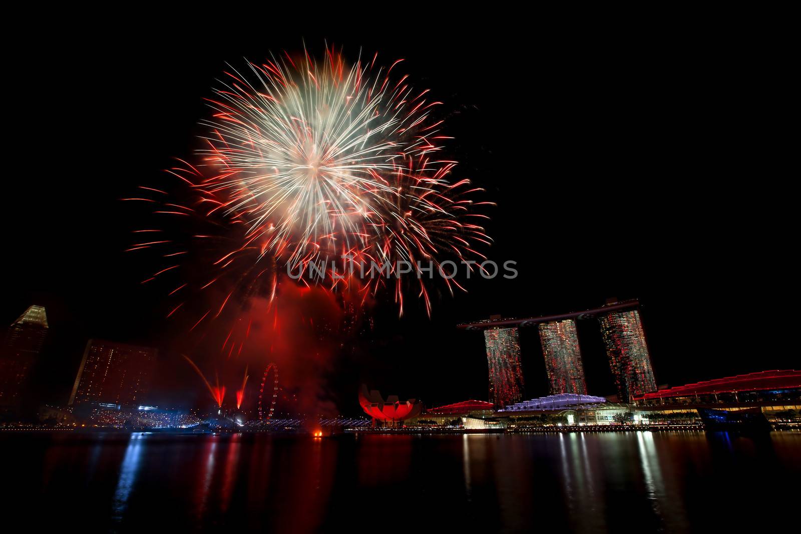 Fireworks over Marina bay in Singapore