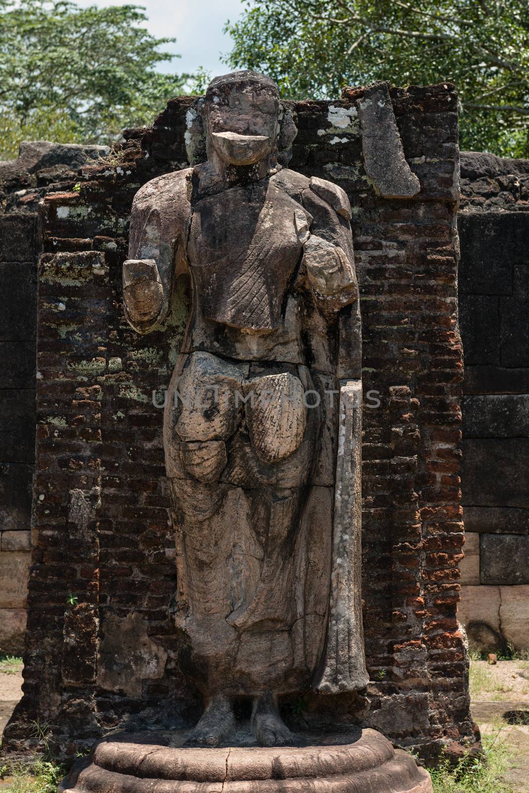 Statue in ancient temple, Polonnaruwa, Sri Lanka. Hatadage is tooth relic temple in Sri Lanka.