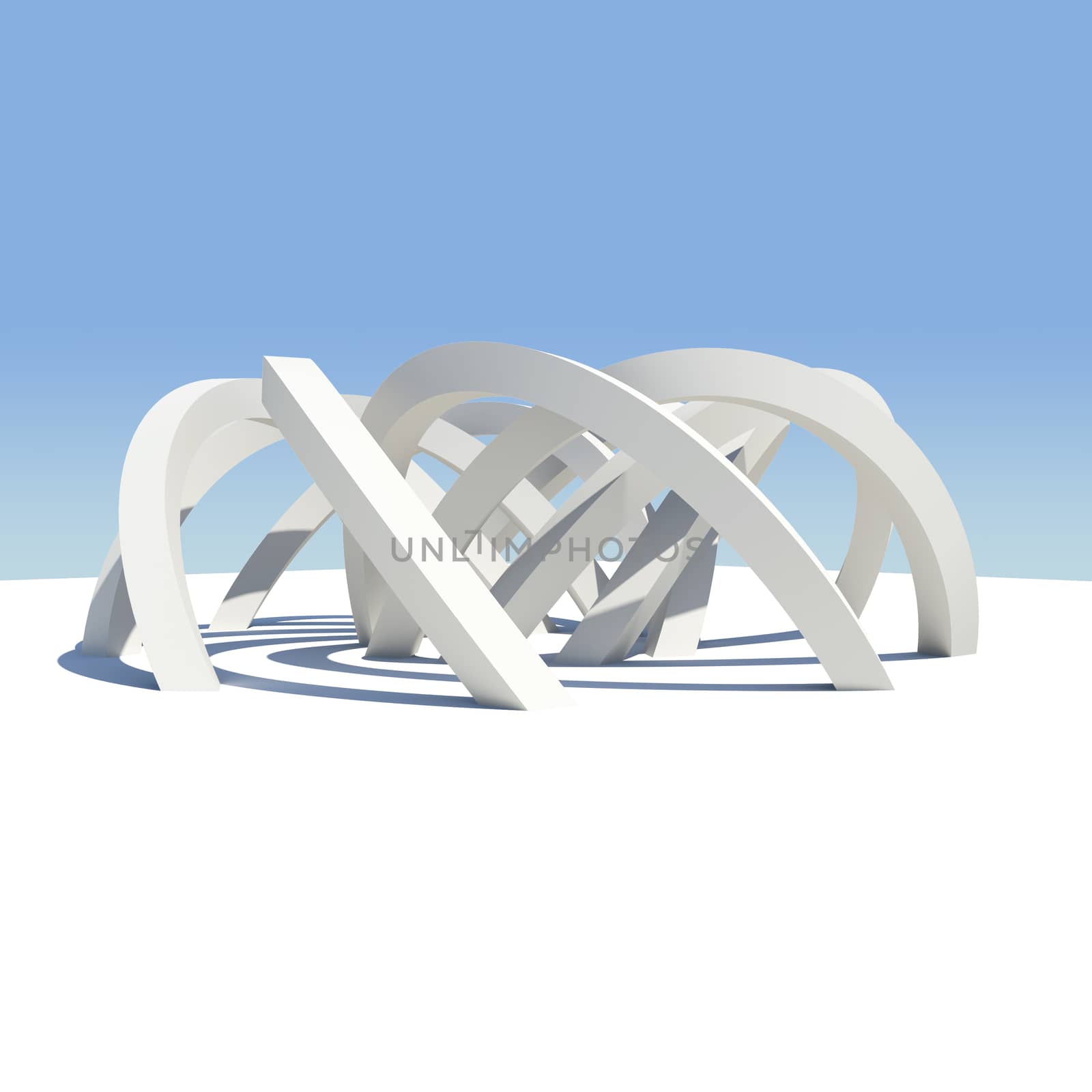 Abstract architecture. Render on the sky background