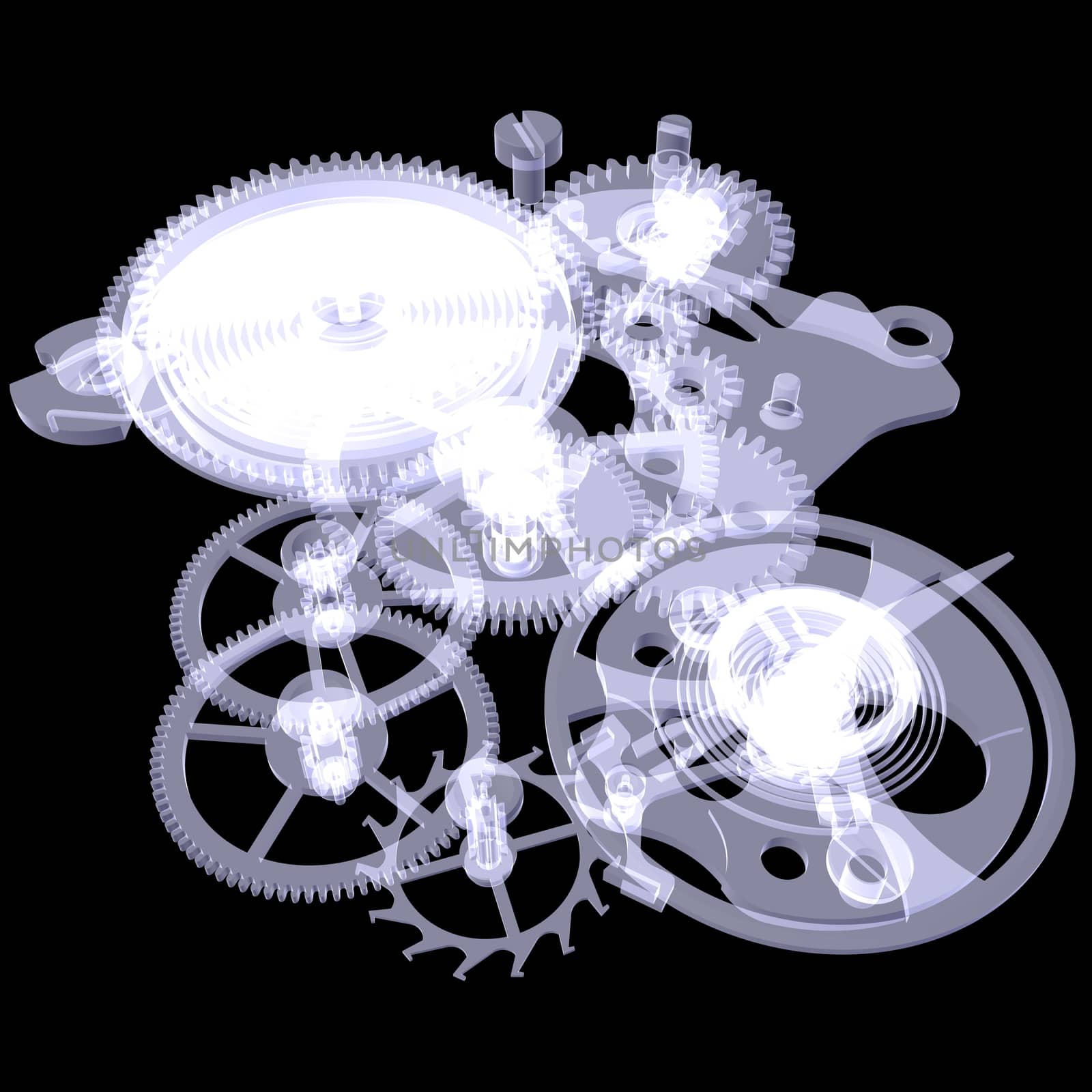 Clock mechanism. X-ray render by cherezoff