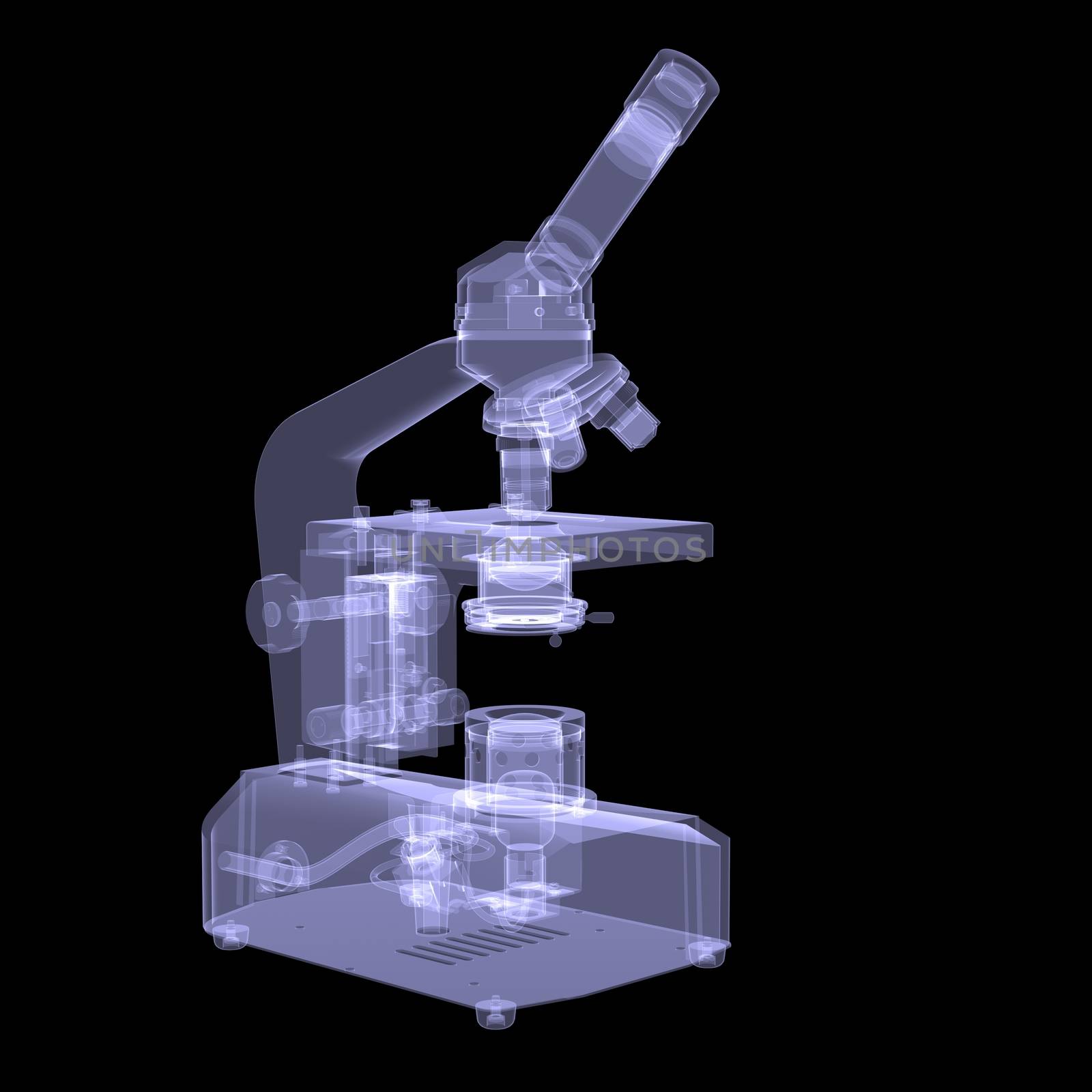 Microscope. X-ray render on a black background