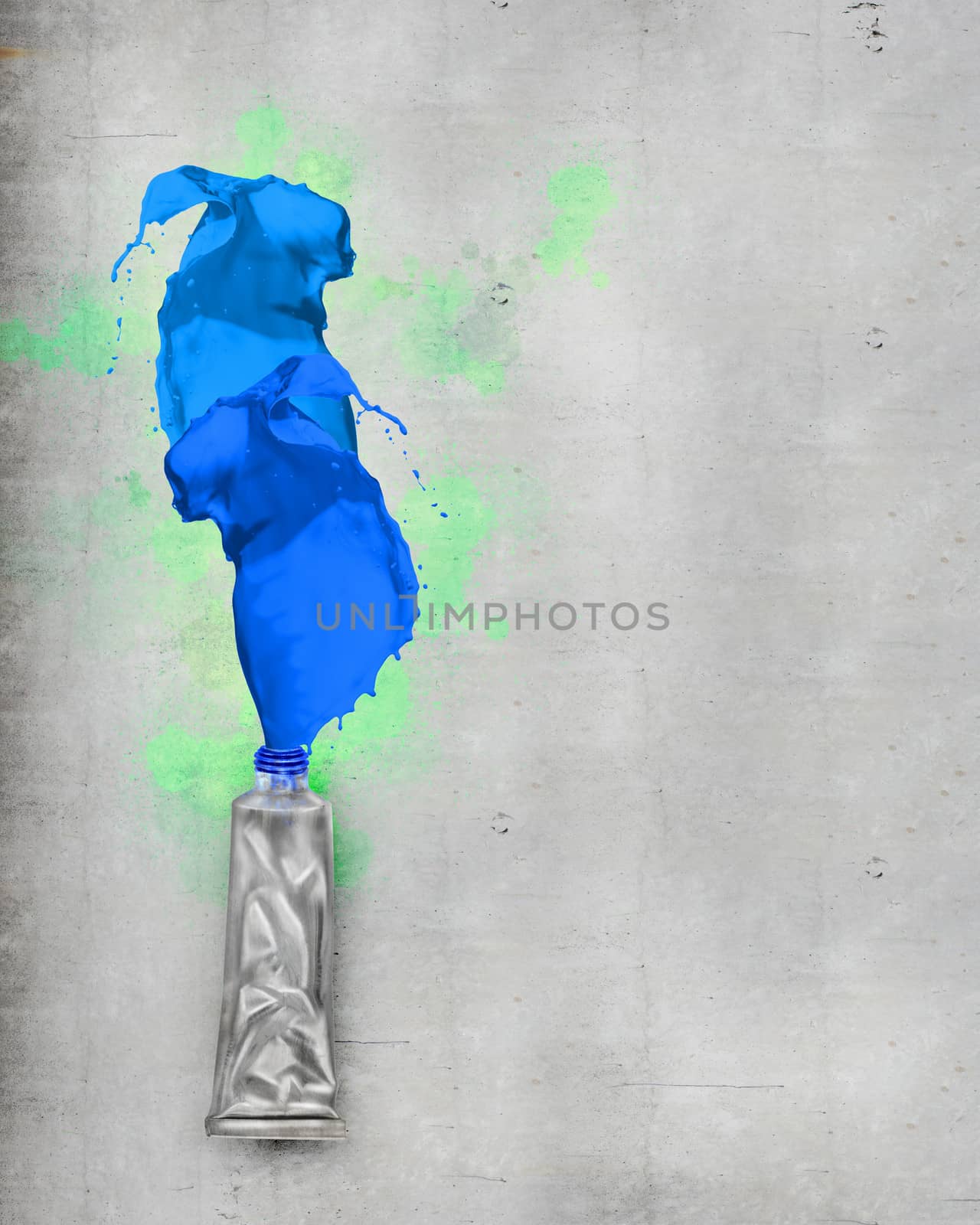 Image of paint tube with color splashes