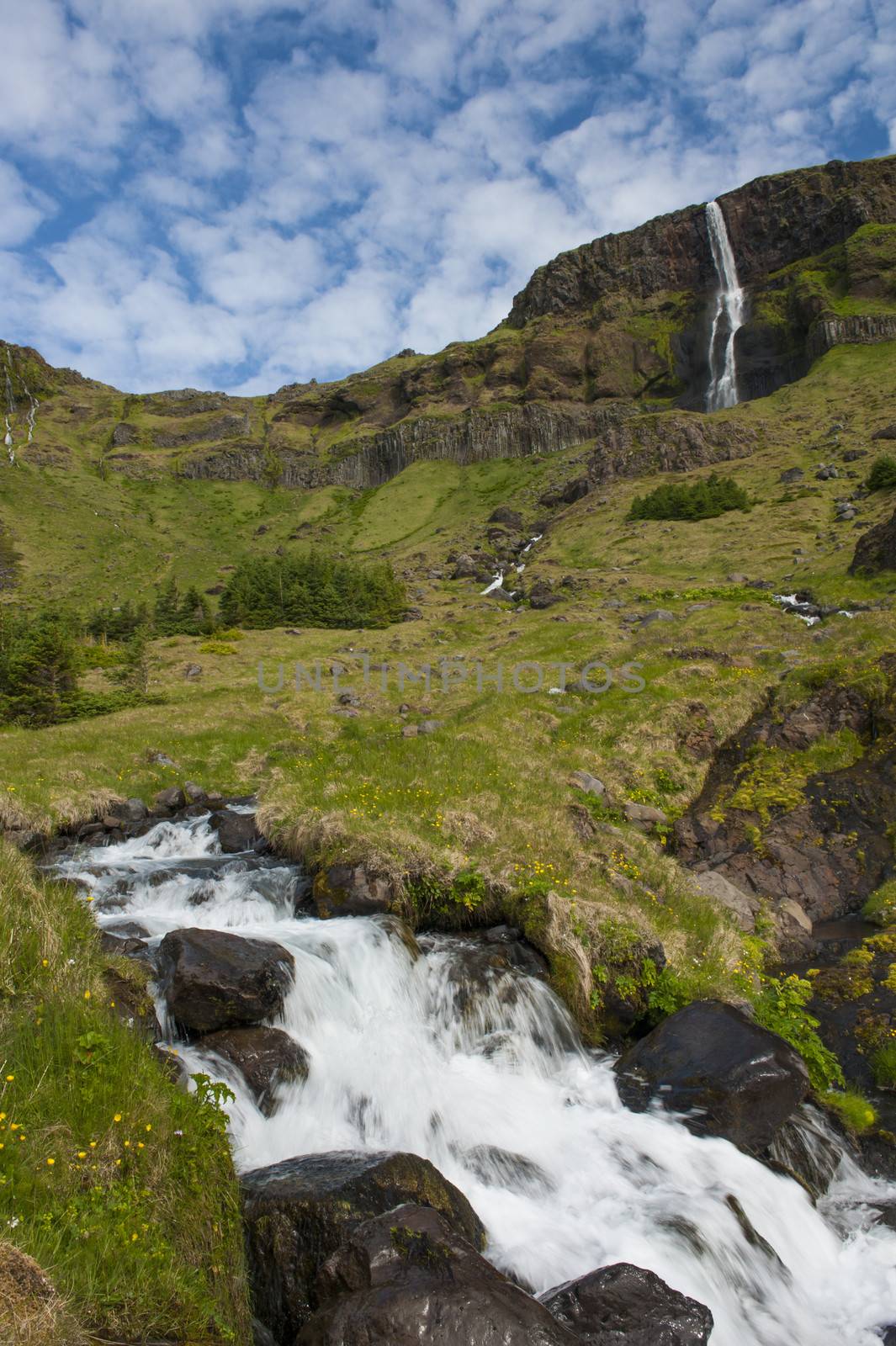 Beautifull small waterfall on Iceland and a brook. Snaefellsness peninsula