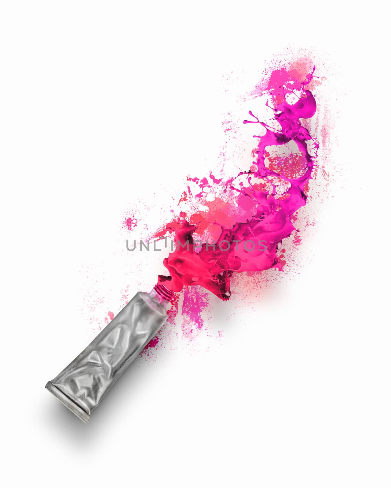 Image of paint tube with color splashes