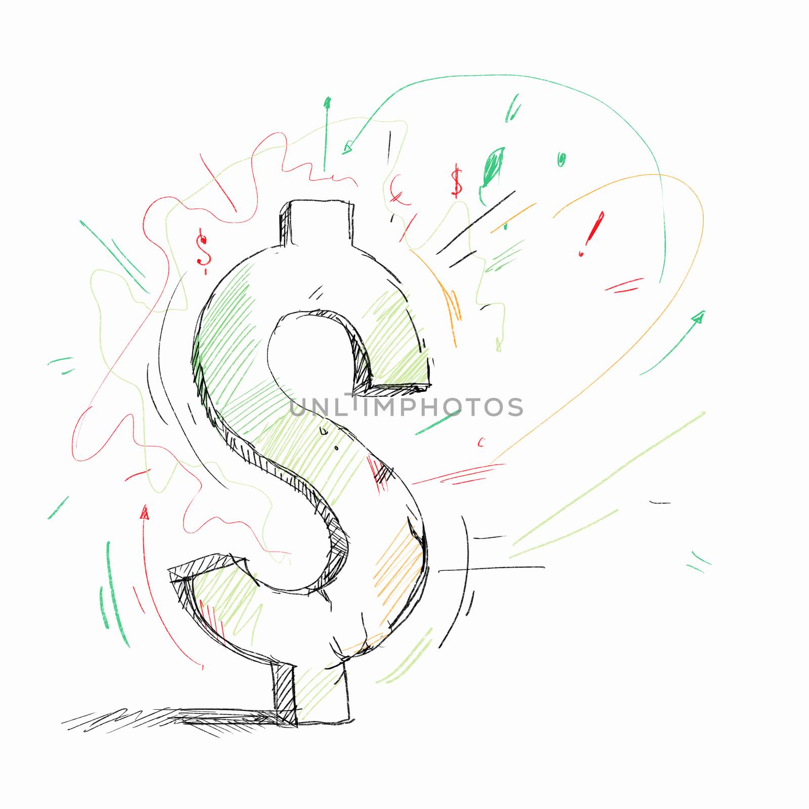 Drawn dollar sign against white background. Money concept