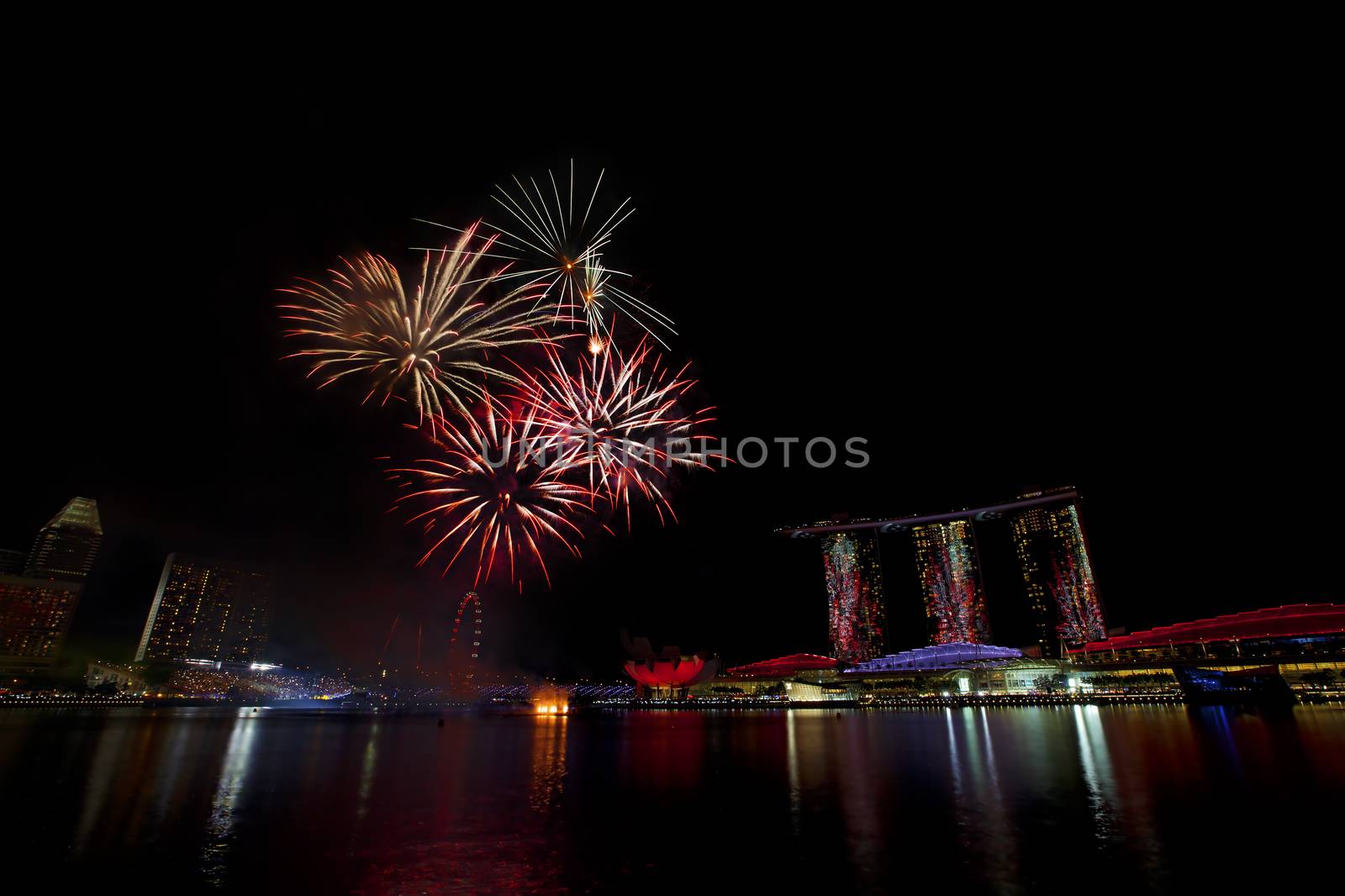 Fireworks over Marina bay in Singapore