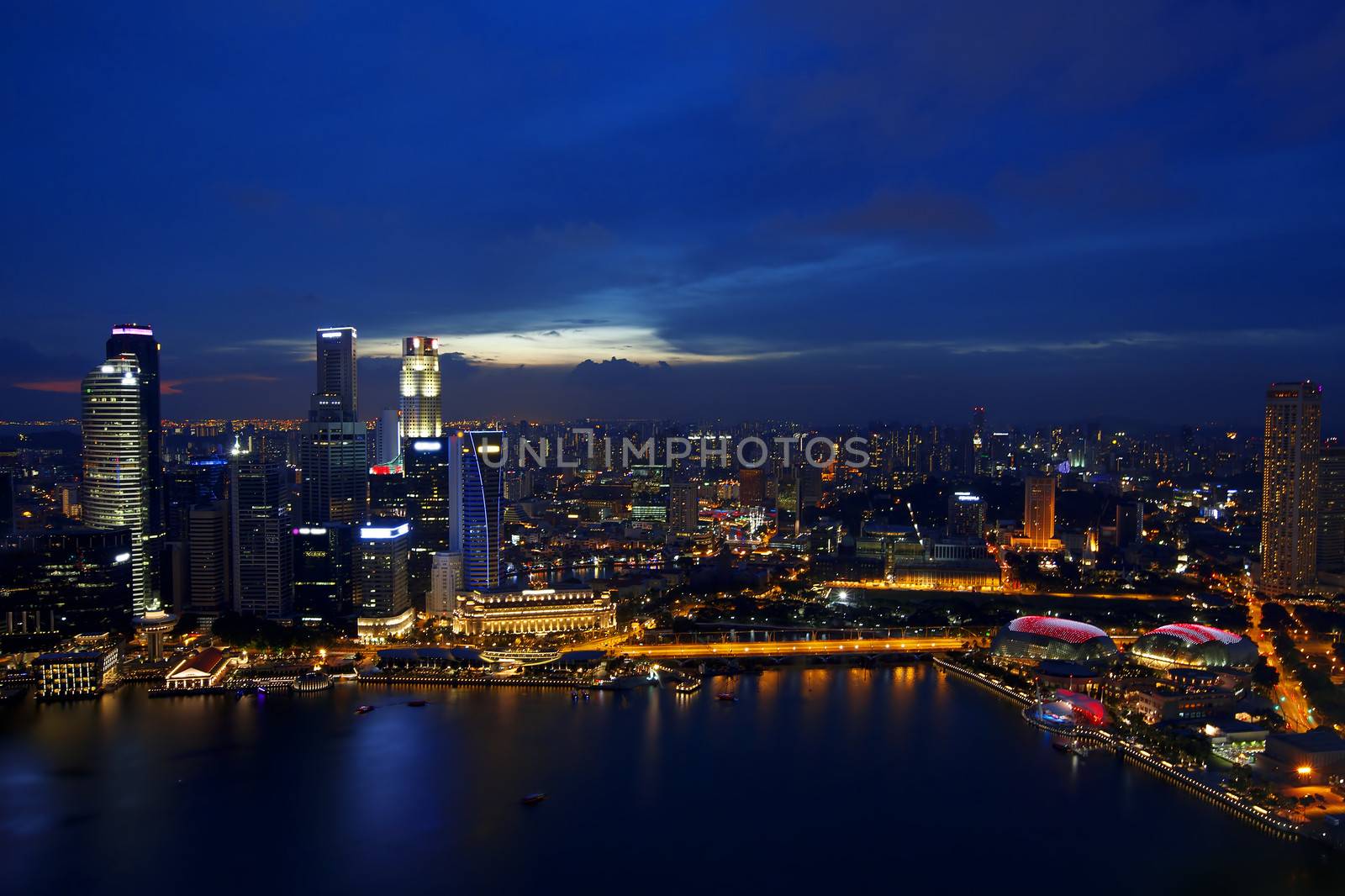 View of Singapore city skyline at night