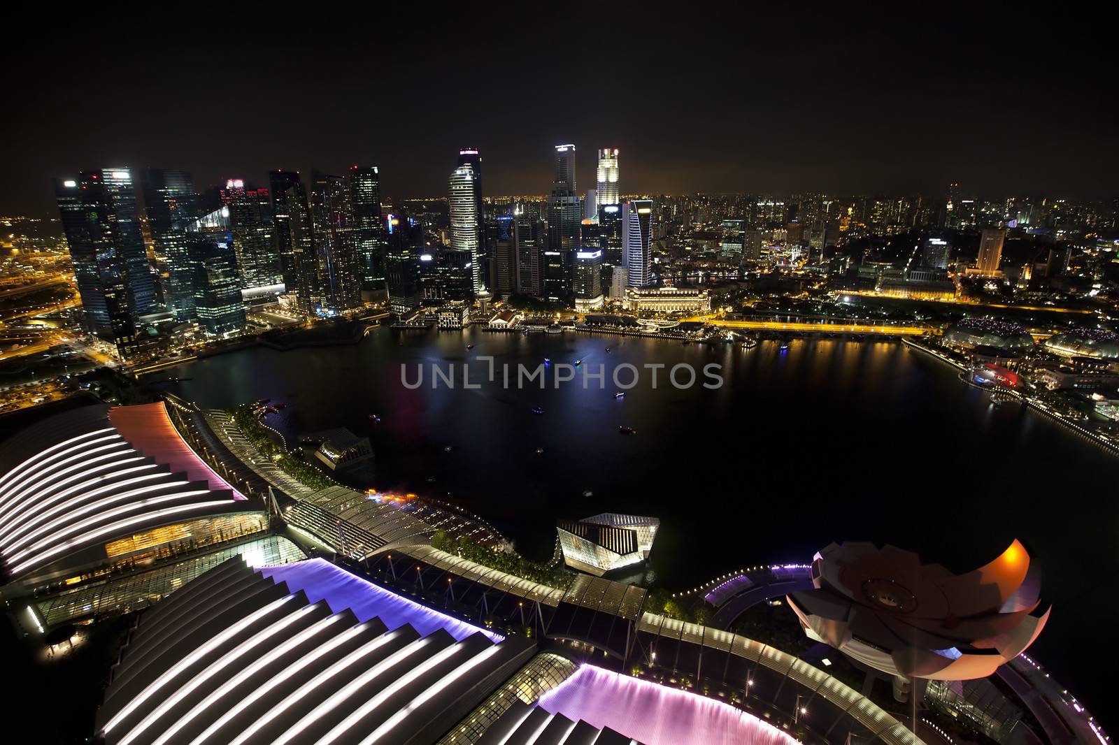 View of Singapore city skyline at night