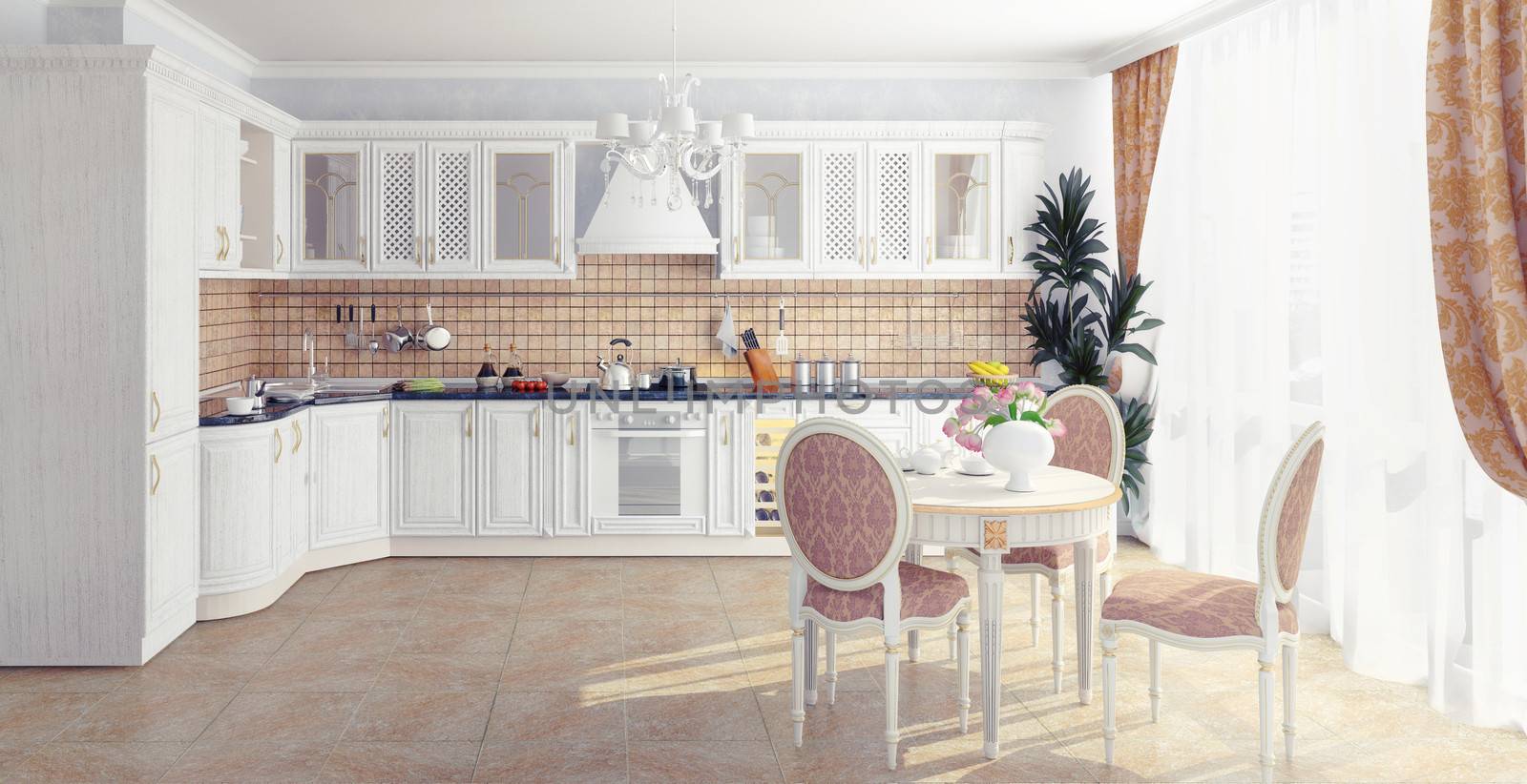 Interior of fashionable kitchen. cg