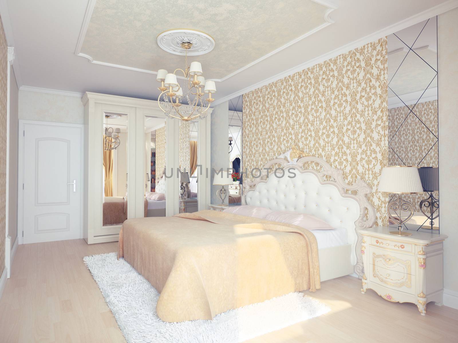 modern luxury bedroom interior (3D rendering) 