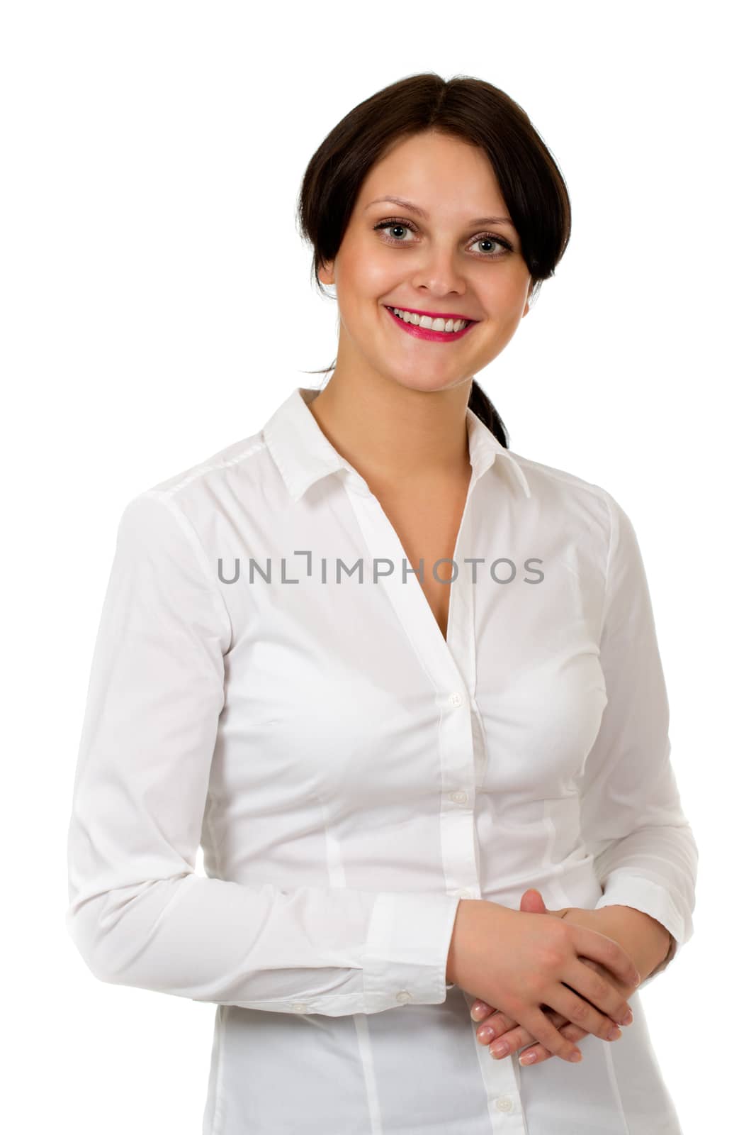 A smiling beautiful girl isolated on white background