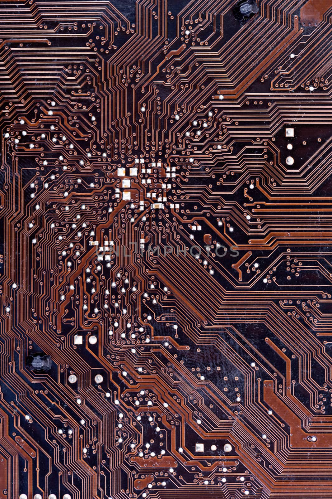 A close up shot of a computer motherboard.