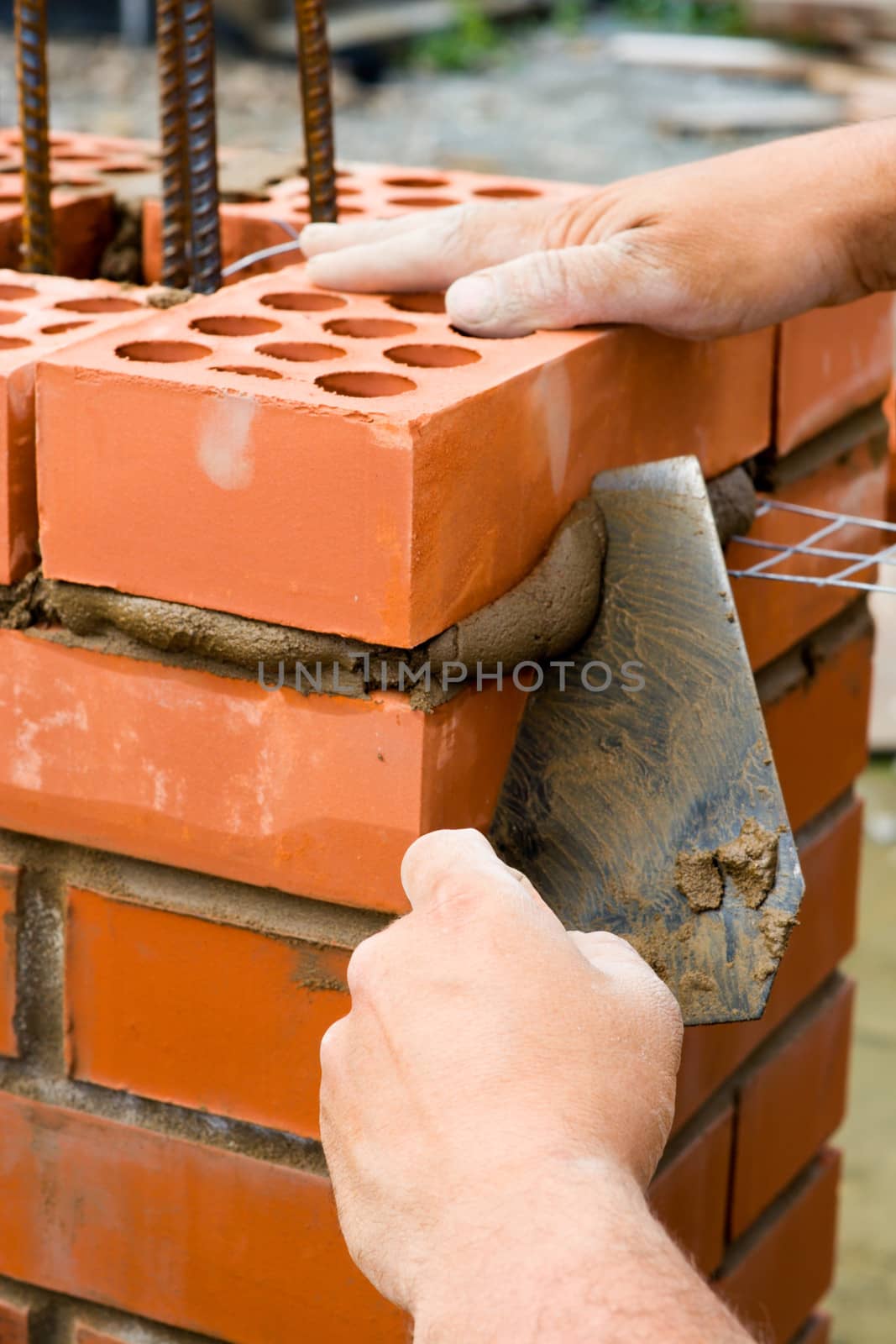 Construction. Bricks laying.